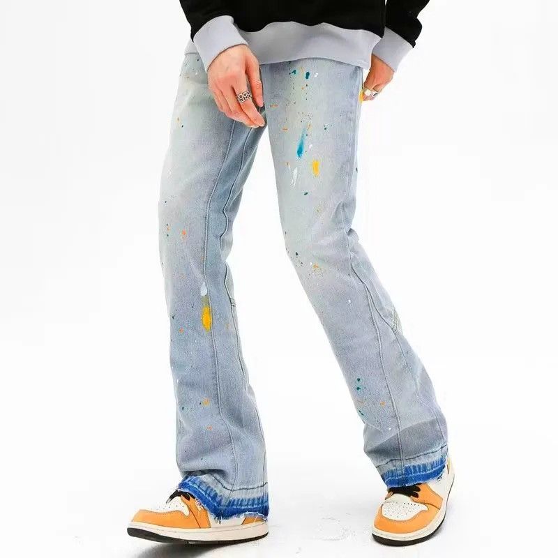 image of Distressed Denim Ink Graffiti Baggy Jeans Pants in Blue, Men's (Size 30)