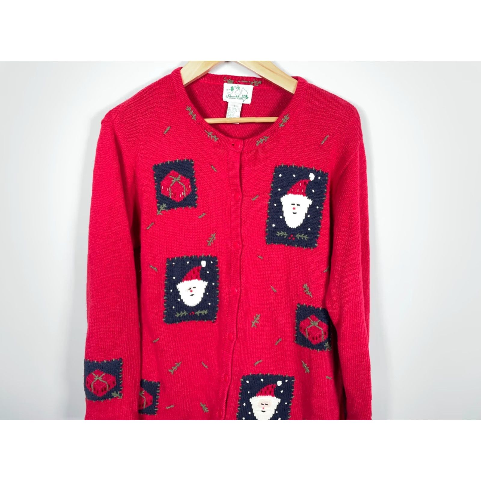 Quacker Factory Quacker Factory Cardigan Santa Claus Christmas Cotton Knit Large Red Women's Size L / US 10 / IT 46 - 4 Thumbnail
