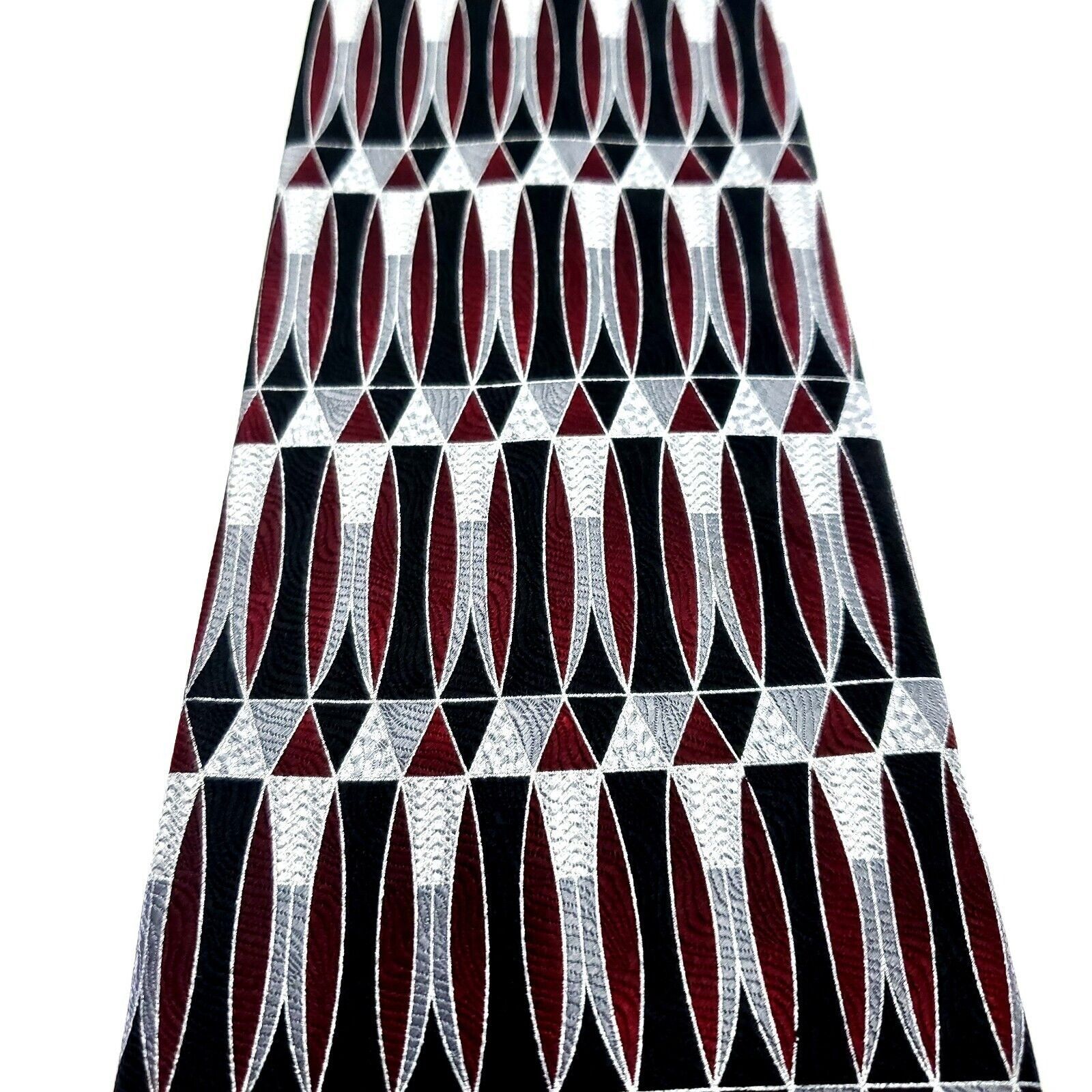 Pierre Cardin Pierre Cardin Red Gray Silk Tie Woven Short Wide Geometric Size ONE SIZE - 2 Thumbnail