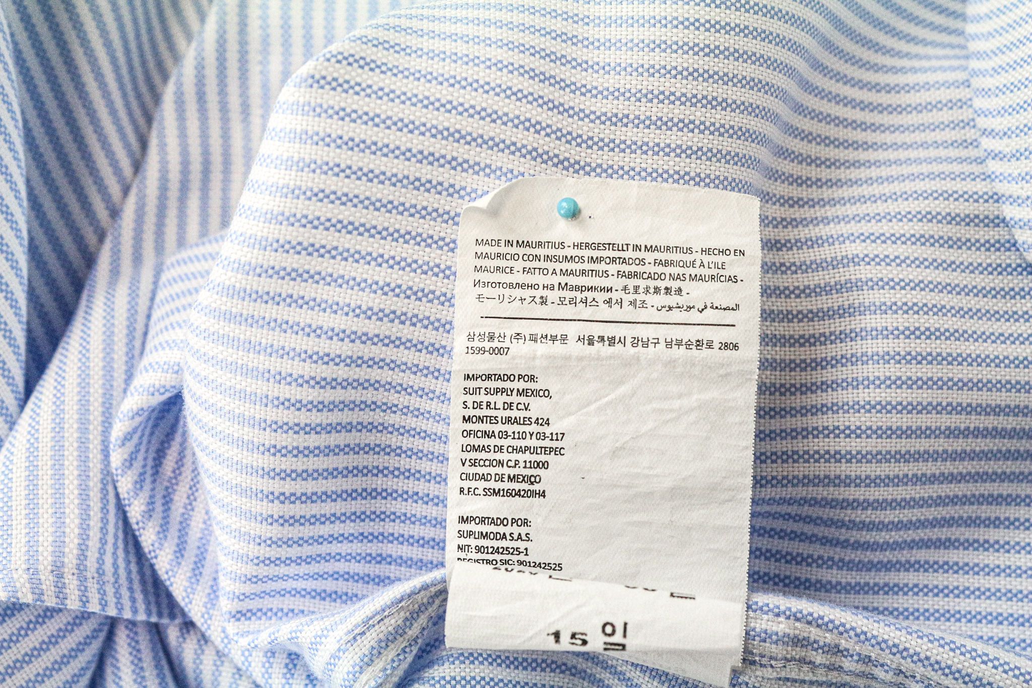 Suitsupply 44L/17 1/2L Extra Slim Blue Cotton Stripe Shirt 79237 Size 44L - 7 Thumbnail