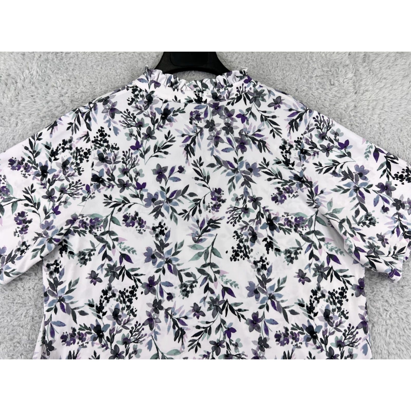 Karl Lagerfeld Karl Lagerfeld Shirt Womens 1X White Floral Polyester Blend Stretch Size XL / US 12-14 / IT 48-50 - 7 Thumbnail