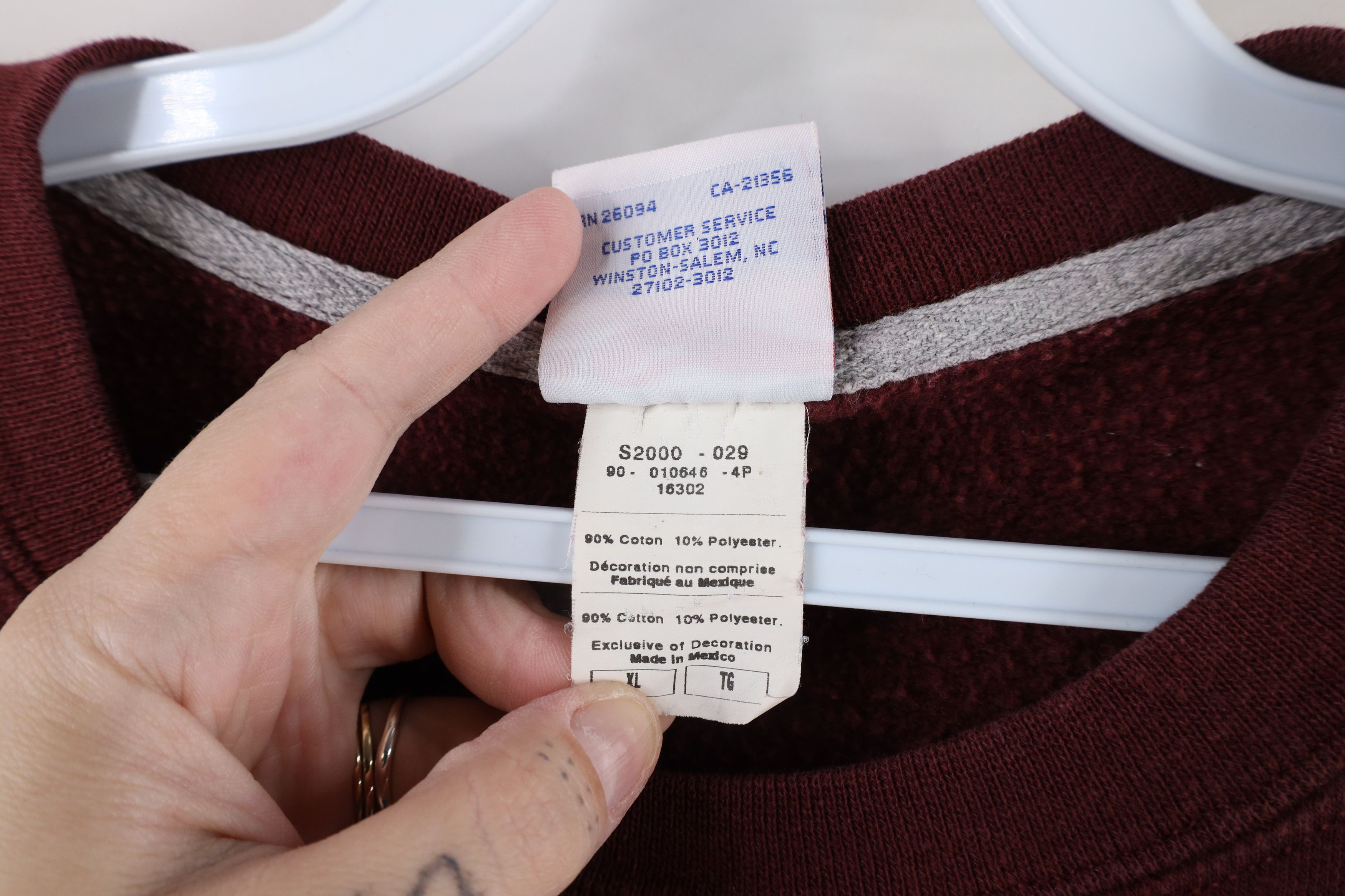 Champion × Vintage Vintage 90s Champion Logo Crewneck Sweatshirt Burgundy Size US XL / EU 56 / 4 - 9 Thumbnail