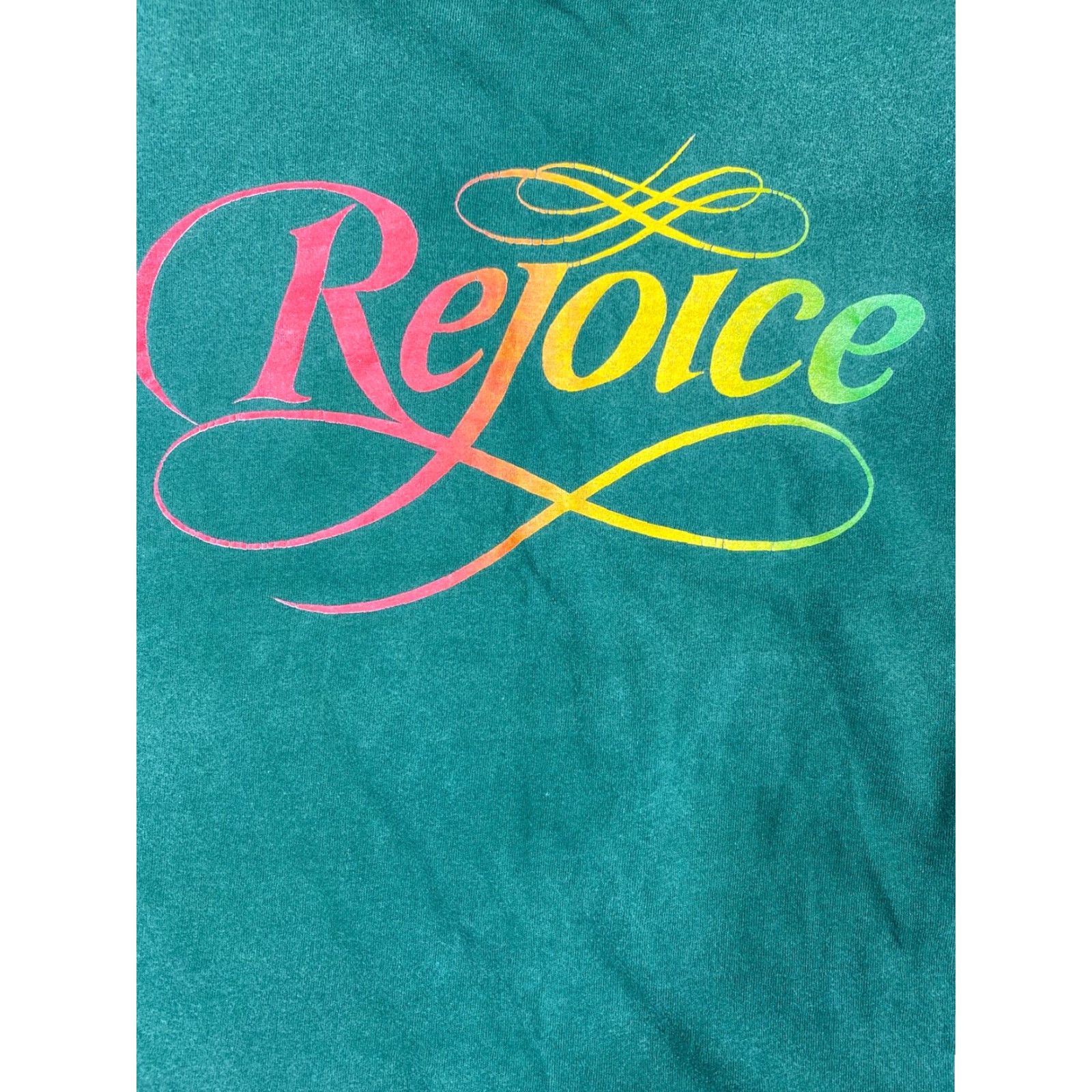 Vintage VINTAGE Oneita Power-T Shirt Green Rejoice Short Sleeve M Unisex Cotton 1990s Graphic Tee Mens Womens Size US M / EU 48-50 / 2 - 2 Thumbnail
