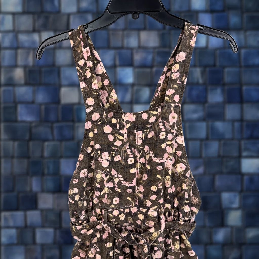 Free People Free People Dress Womens 2 Brown Pink Floral Linen Blend Mini Overall Jumper Dress Size XS / US 0-2 / IT 36-38 - 1 Thumbnail