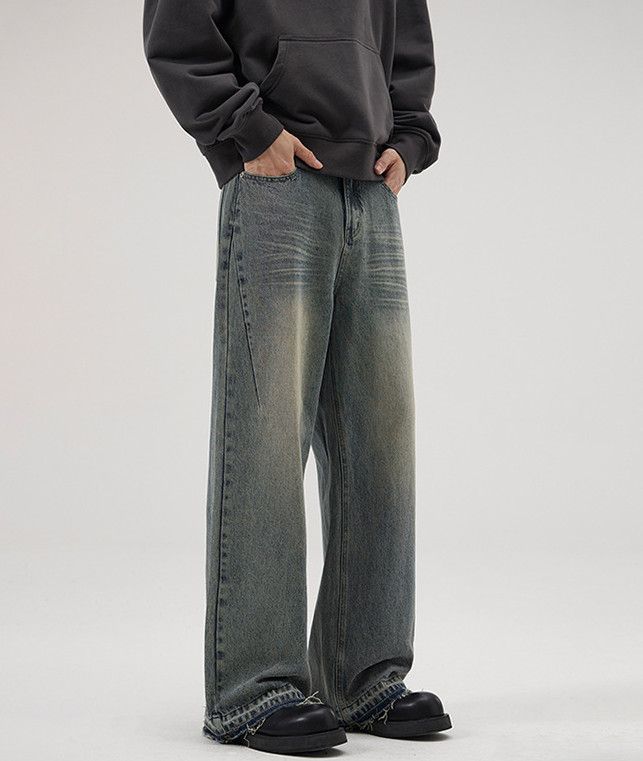 Jean Men's cleanfit distressed wide-leg loose flared washed jeans Size US 32 / EU 48 - 2 Thumbnail