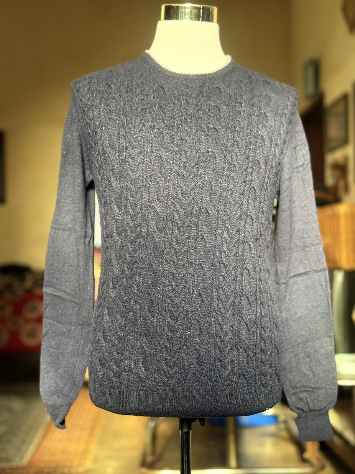 Daniele Blasi Daniele Blasi Italy Navy Blue Luxury Cashmere Cable Knit Size US M / EU 48-50 / 2 - 1 Thumbnail