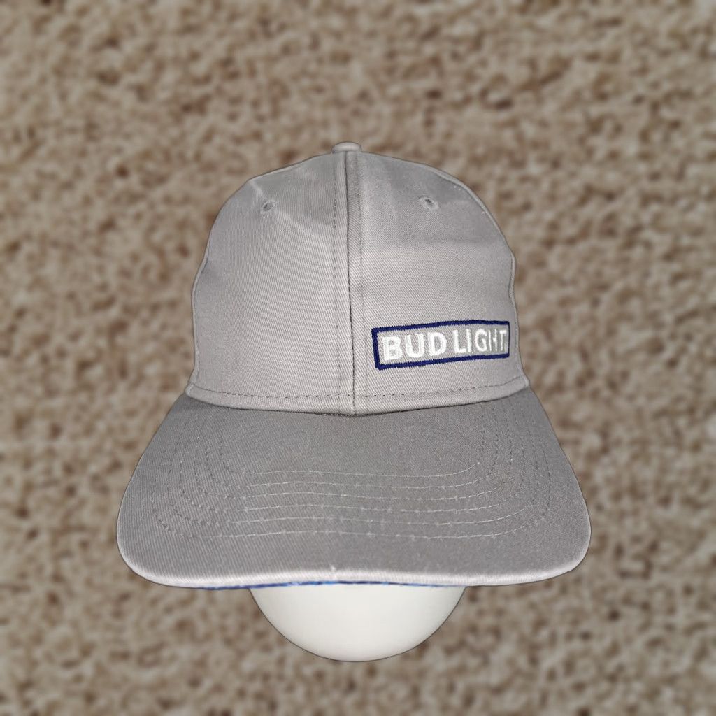 Budweiser Budweiser Hat Cap Strap Back Adult One Size Gray Bud Light Beer 100% Cotton Baseball Cap Mens Size ONE SIZE - 1 Thumbnail