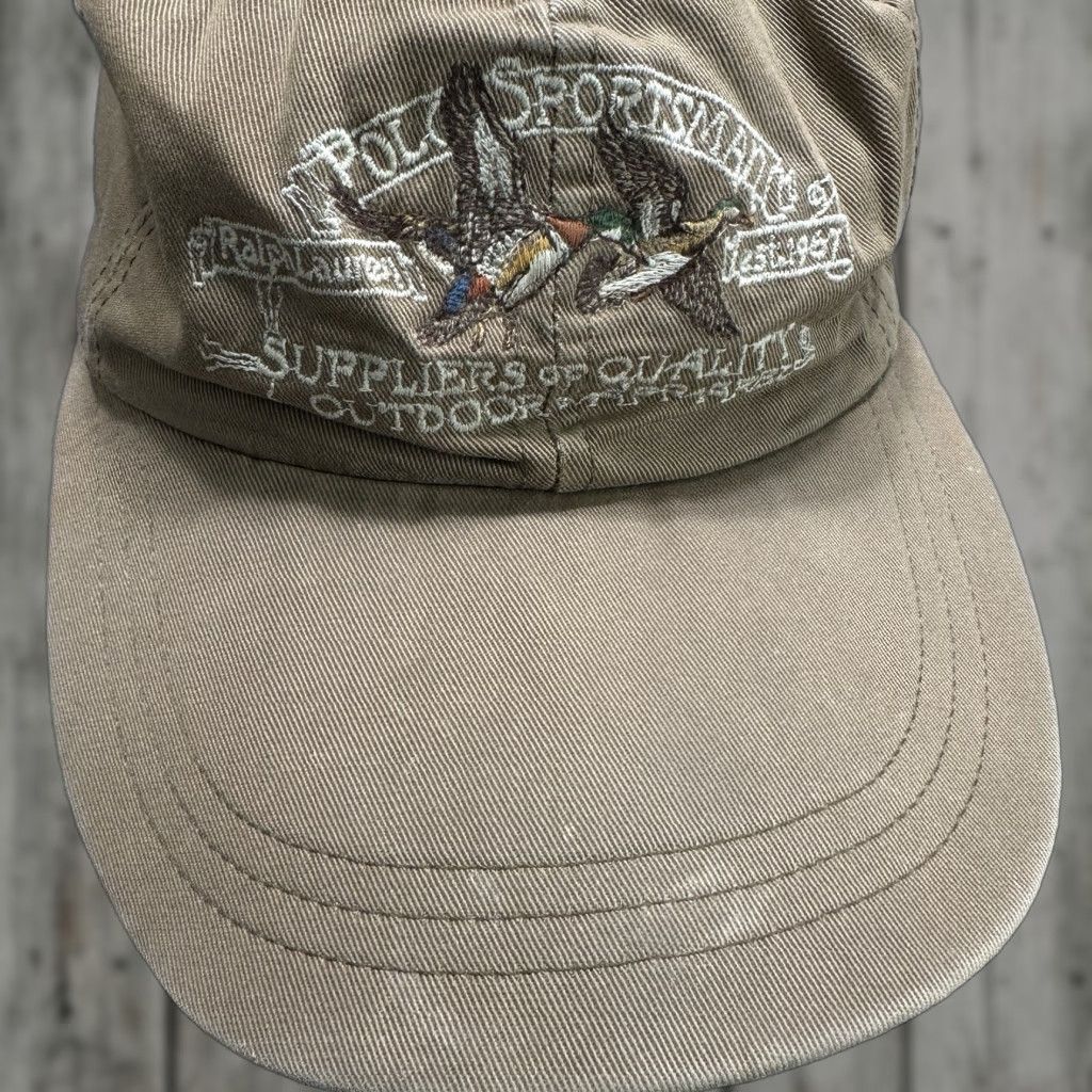 VINTAGE Polo Ralph Lauren Polo Country Polo Sportsman Hat Cap Fitted Long Bill Hunting 90s Mens Brown Cotton Twill Cap Shirt?