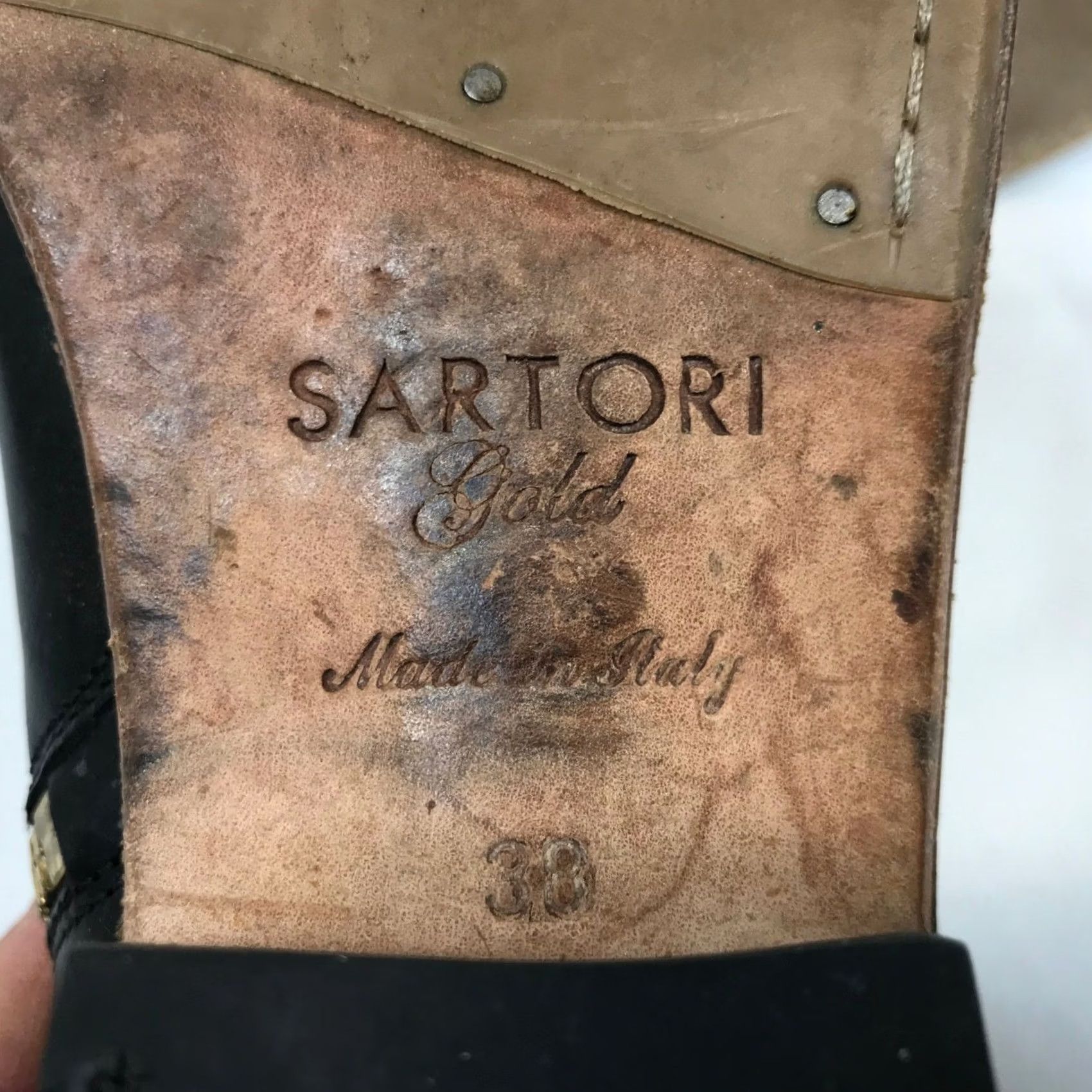 Vintage Sartori Gold Black Leather Ankle Boot Side Zip Block Heel Made in Italy Women 38 Size US 8 / IT 38 - 4 Thumbnail