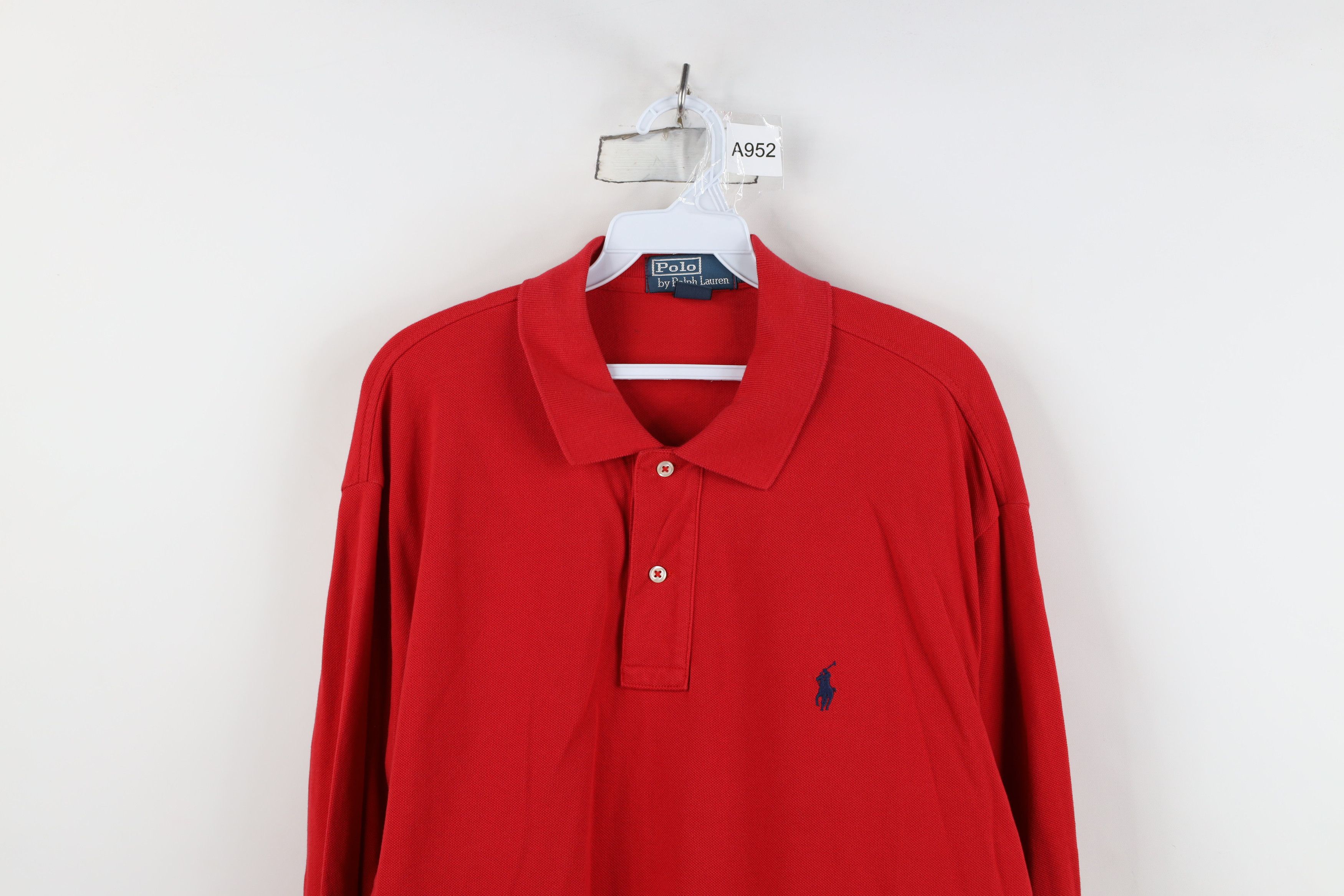 Ralph Lauren Vintage 90s Ralph Lauren Cotton Rugby Long Sleeve Polo Red Size US XL / EU 56 / 4 - 2 Thumbnail