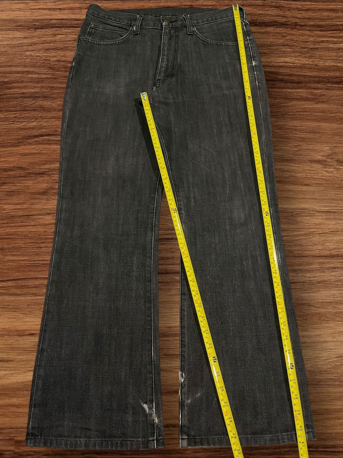 Tornado Mart Vintage Wrangler Black Washed Frayed Leg Flare Jeans Size US 33 - 12 Thumbnail