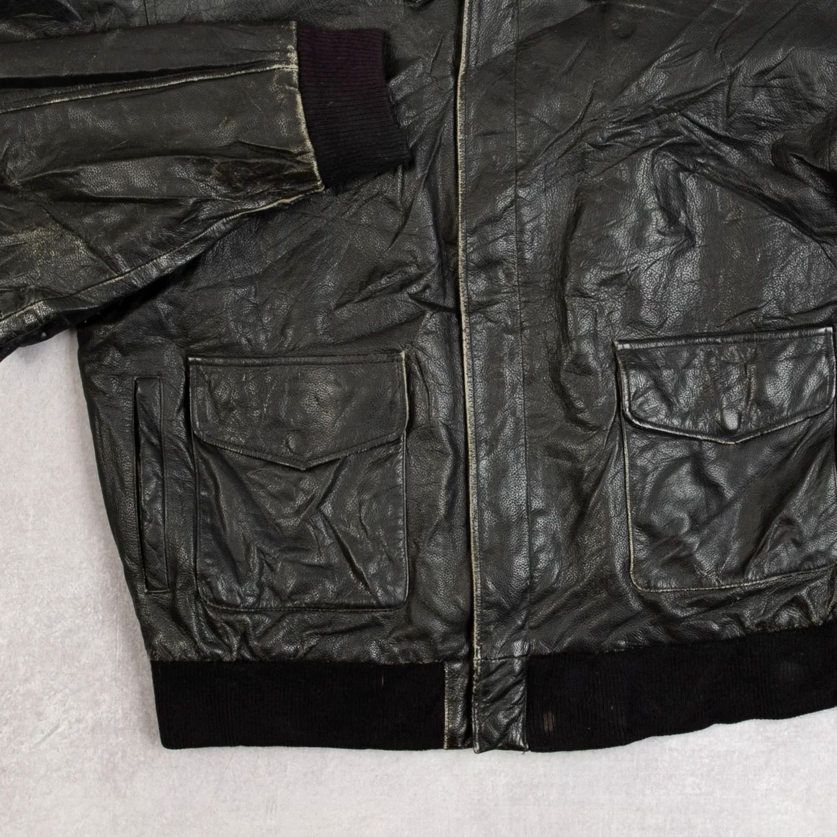 X-LARGE Vintage A-2 Leather Flight Jacket Men’s 1990s X-Large Black Bomber Jacket Size US XL / EU 56 / 4 - 7 Thumbnail