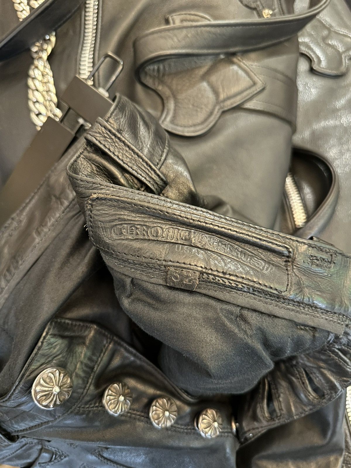 Chrome Hearts CHROME HEARTS FLOODED CROSS PATCH LEATHER PANTS Size US 32 / EU 48 - 5 Thumbnail