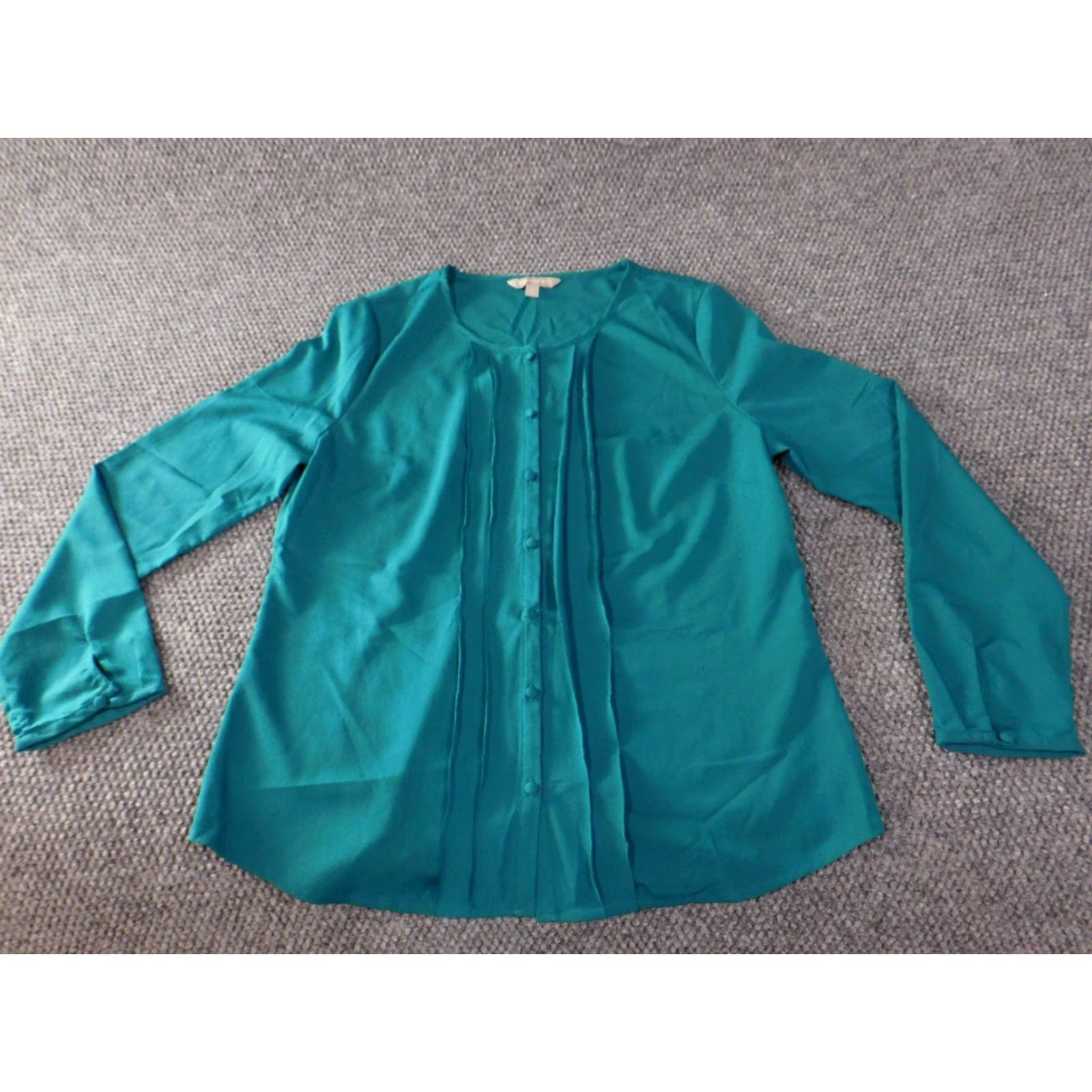 Banana Republic Banana Republic Blouse Shirt Womens Medium Blue Crew Neck Long Sleeve Cap Sleeve Casual Regular Polyester Rayon Ruffle Basic Classic Stretch Size M / US 6-8 / IT 42-44 - 2 Thumbnail