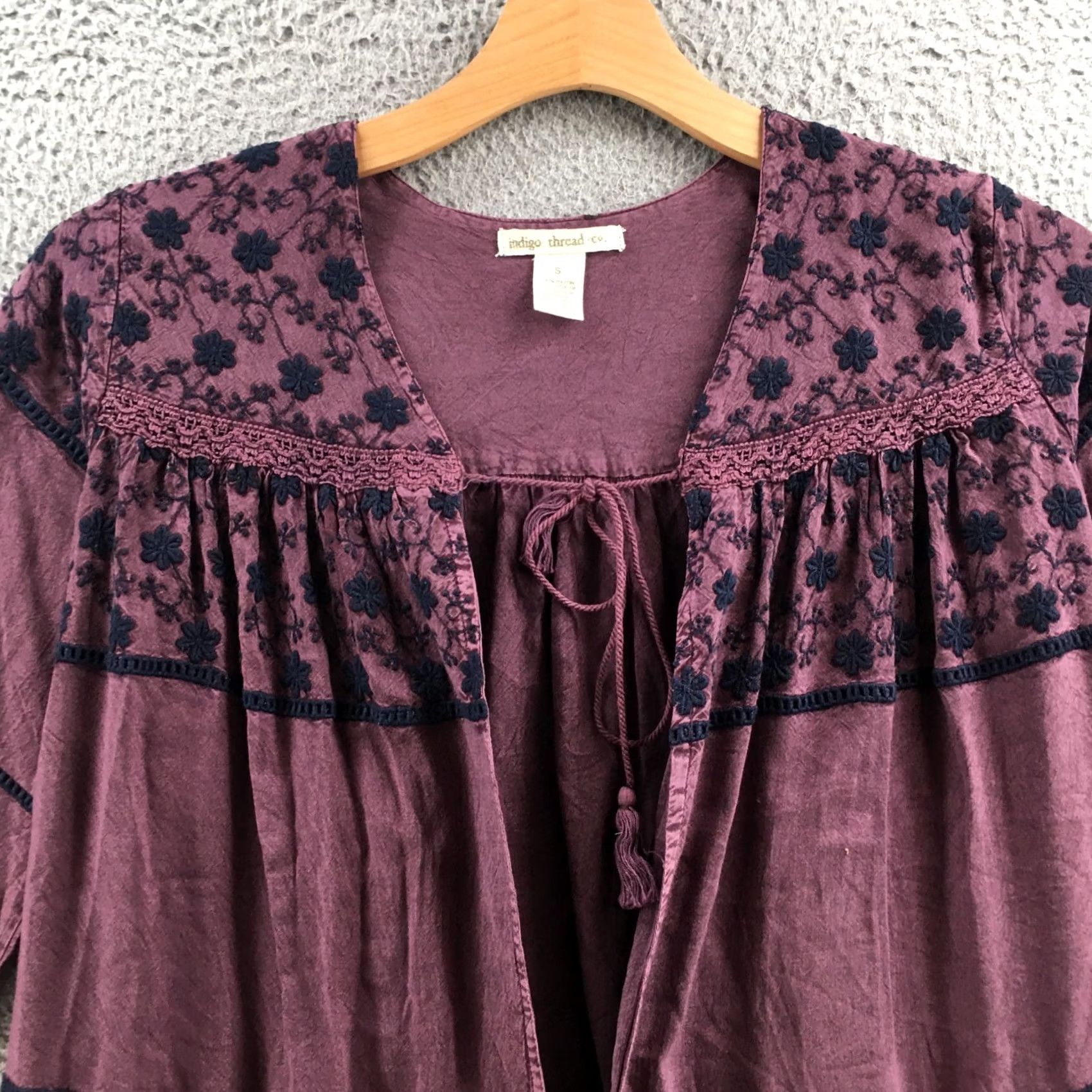 Vintage Indigo Womens S Cardigan Duster Purple Boho Embroidered Fringe Hem Casual Shirt/Top (Indigo Thread) Size S / US 4 / IT 40 - 2 Thumbnail