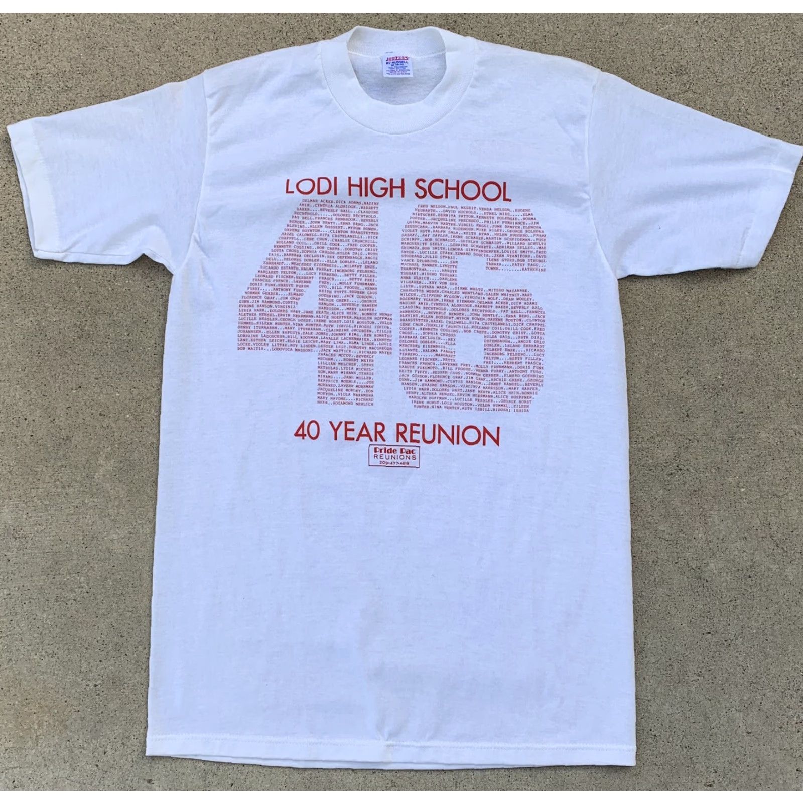Jerzees VINTAGE Lodi High School 46 40 year reunion t-shirt 80s 1980s size M 38-40 Shirt Unisex Adults White 50% Polyester 50% Cotton Jerzees by Russell Size US M / EU 48-50 / 2 - 5 Thumbnail