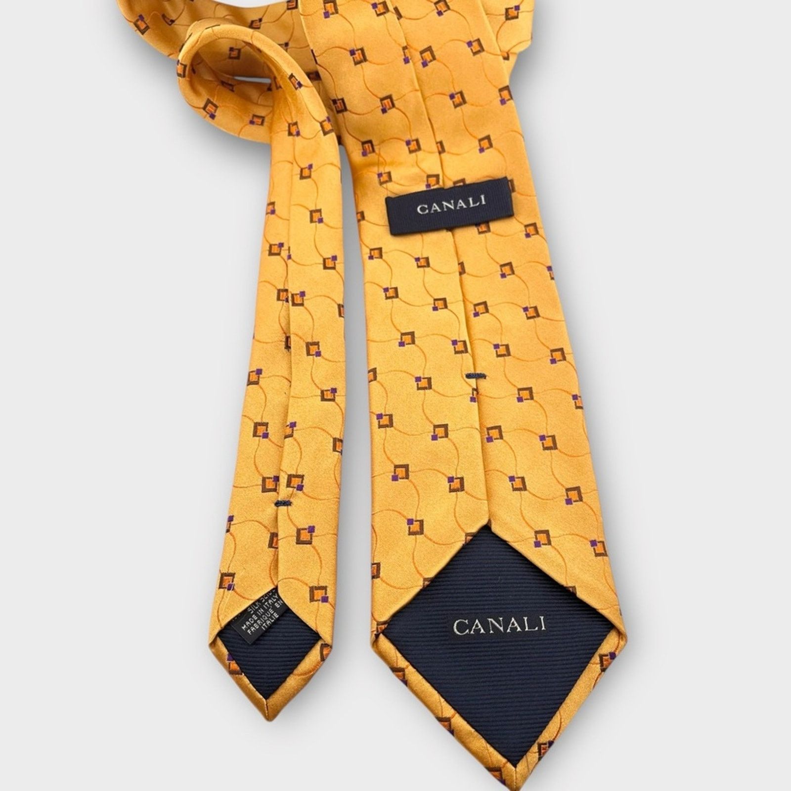 Canali CANALI yellow gold silk tie geometric print Size ONE SIZE - 3 Thumbnail