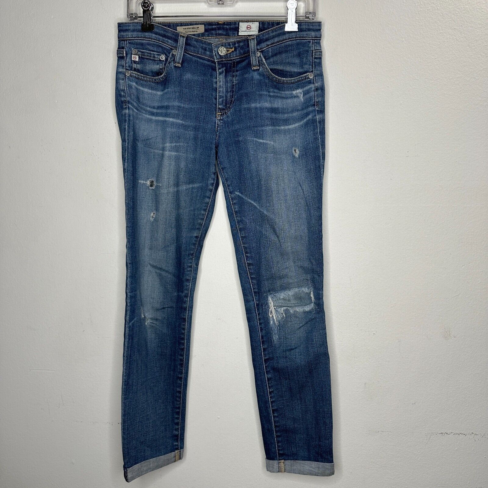 AG Adriano Goldschmied Revolve AG Flyaway The Stilt Cigarette Distressed Jean 27 Size 27" / US 4 / IT 40 - 1 Thumbnail