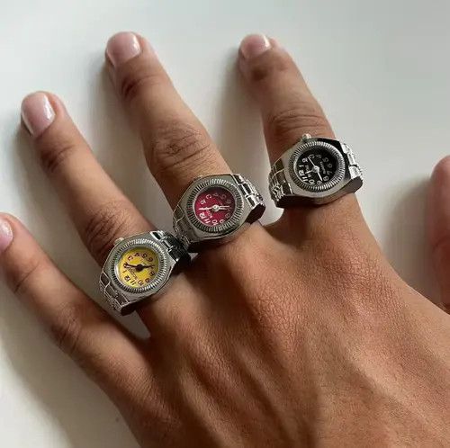 Jewelry × Sterling Silver Y2K 2000s Vintage Retro Silver Tone Watch Ring Round Face Size ONE SIZE - 2 Thumbnail
