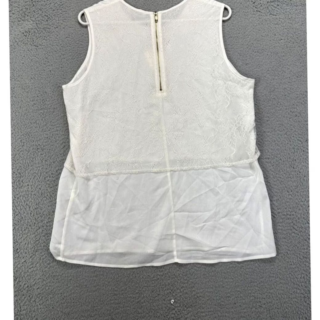 Calvin Klein Calvin Klein Blouse Shirt Womens Large White Sleeveless Lace Hem Nylon Blend NEW Size L / US 10 / IT 46 - 2 Thumbnail