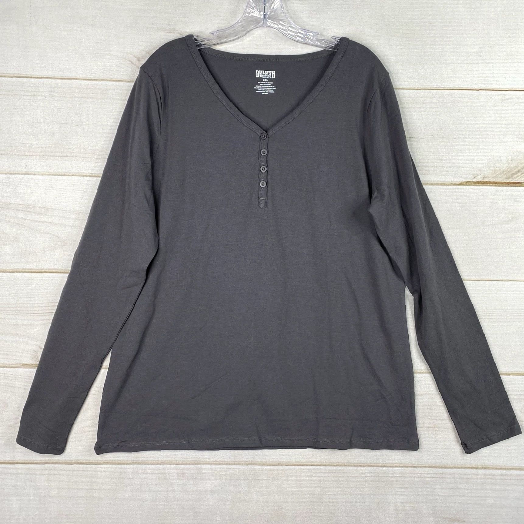 Vintage Duluth Womens Henley Top 2XL Gray V-Neck Stretch Pullover 1/4 Button Shirse T-Shirt Casual Workwear Baseball Mode Size XXL / US 16-18 / IT 52-54 - 2 Thumbnail