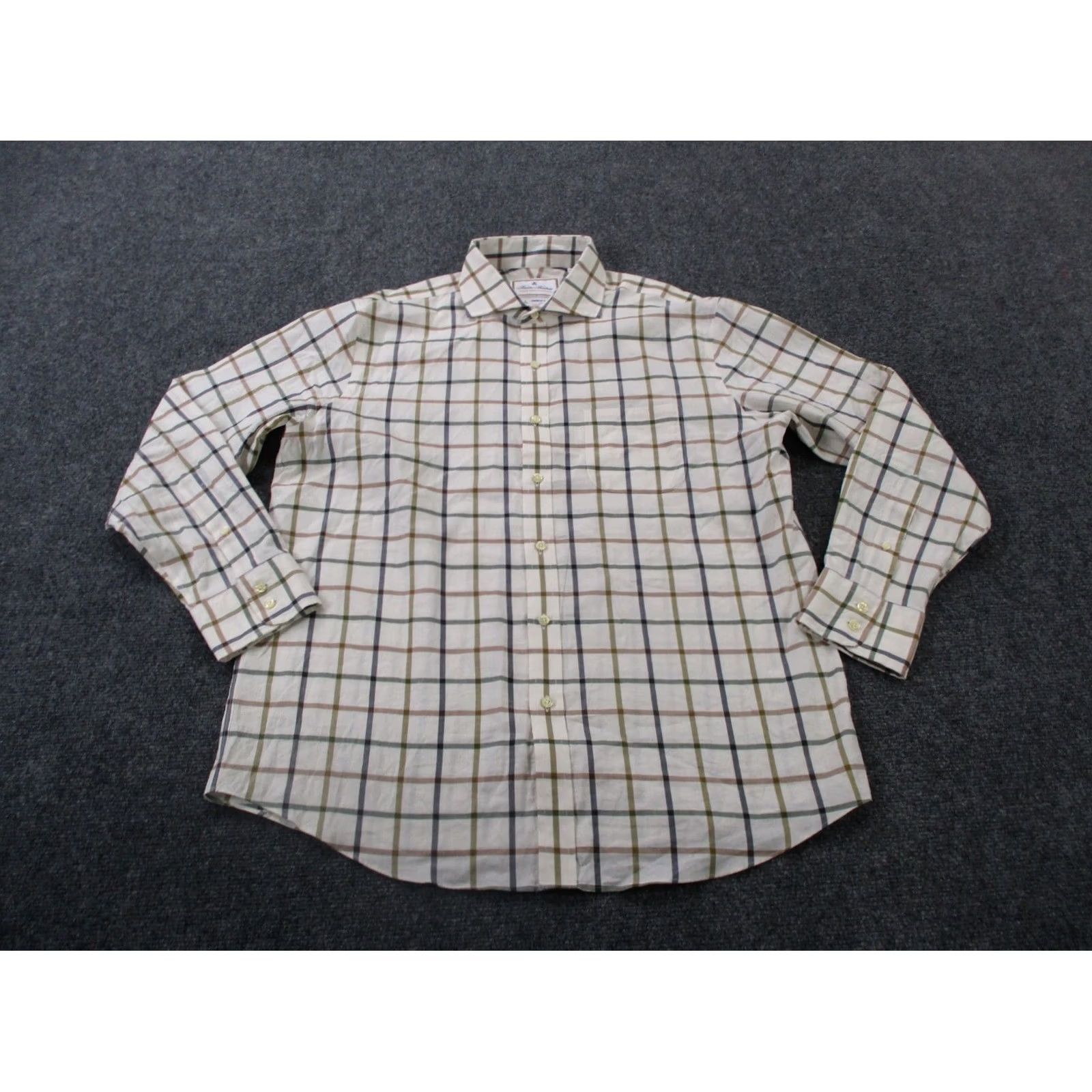 Brooks Brothers Brooks Brothers Shirt Men XL Plaid 16 34 Beige Italy Business Thomas Mason Golf Button-Up Collared Long Sleeve Knit Cotton Multicolor Modern 90s Mens Size US XL / EU 56 / 4 - 2 Thumbnail
