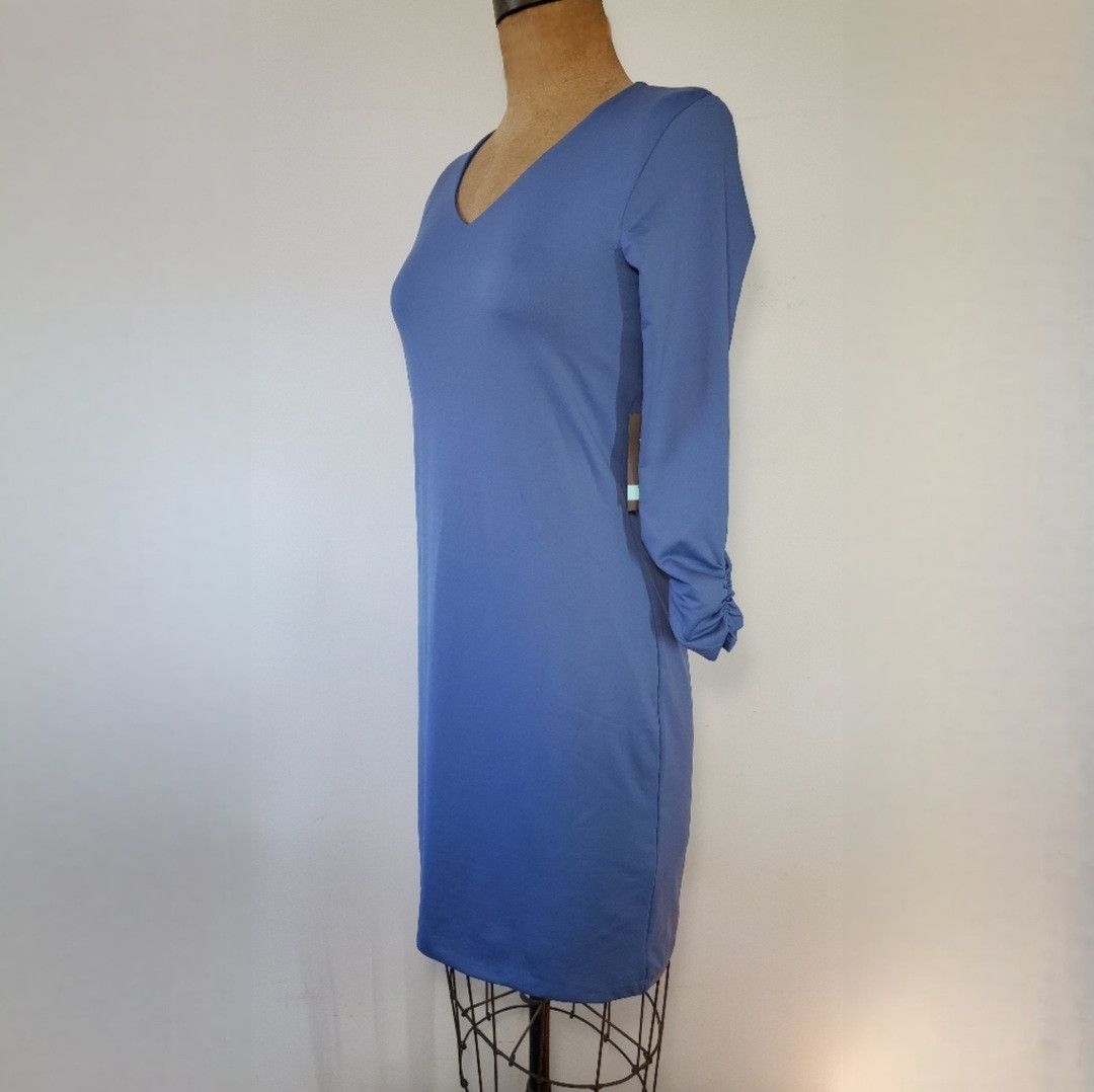 Other JudyP Size S/M NEW Blue Sheath Bodycon Midi Dress V-Neck Size S / US 4 / IT 40 - 3 Thumbnail