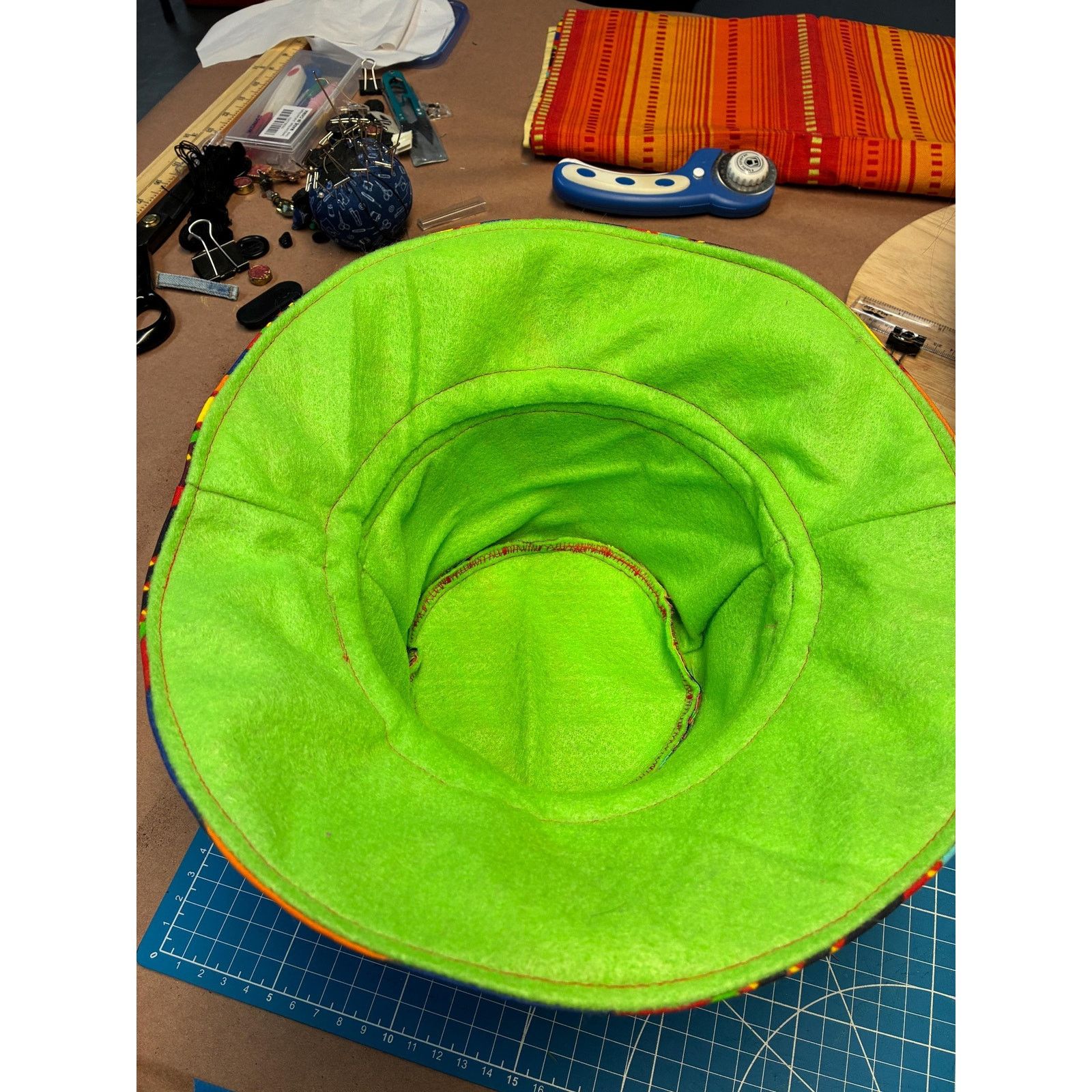Other Upcycled Bucket Hat — Bold Multicolor Stripe, Lime Green Size ONE SIZE - 8 Thumbnail