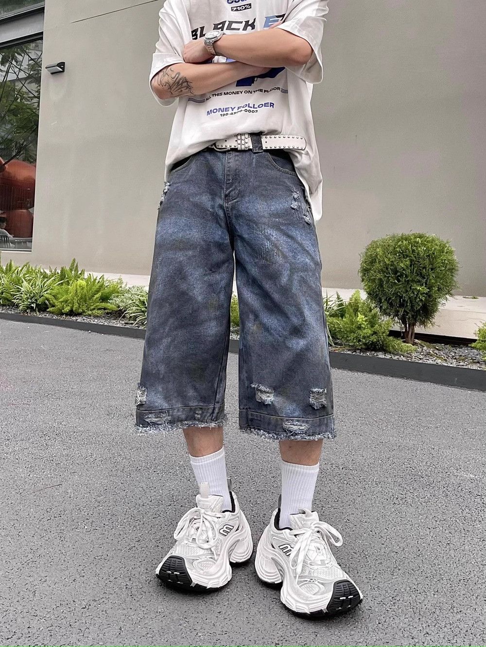 Vintage Distressed Calf Dirty Blue Jorts Jeans Size US 29 - 1 Thumbnail