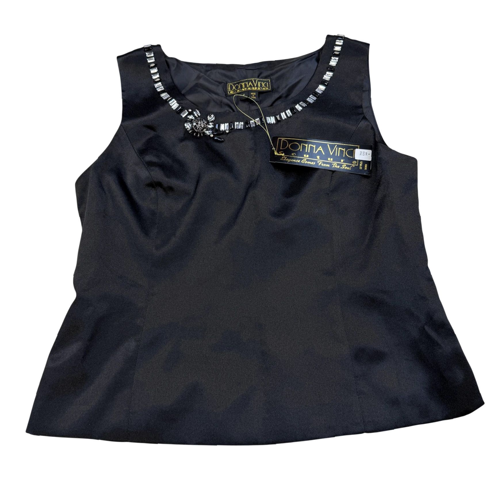 Vintage Donna Vinci Couture Top Womens 8 Black Sleeveless Beaded Neckline Formal Size M / US 6-8 / IT 42-44 - 2 Thumbnail