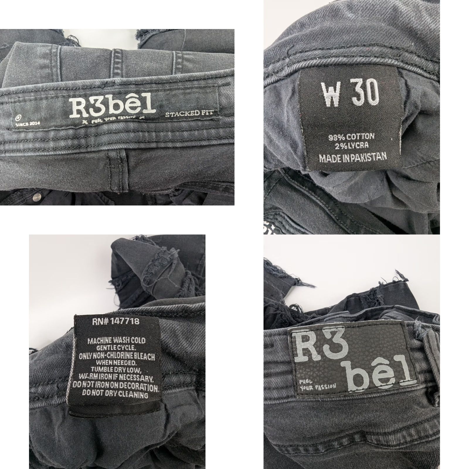 Vintage R3bêl Men's Distressed Skinny Jeans Black 30 Denim 5-Pocket Zipper Button Stacked Fit Streetwear Slim Vintage No Size US 30 / EU 46 - 9 Thumbnail