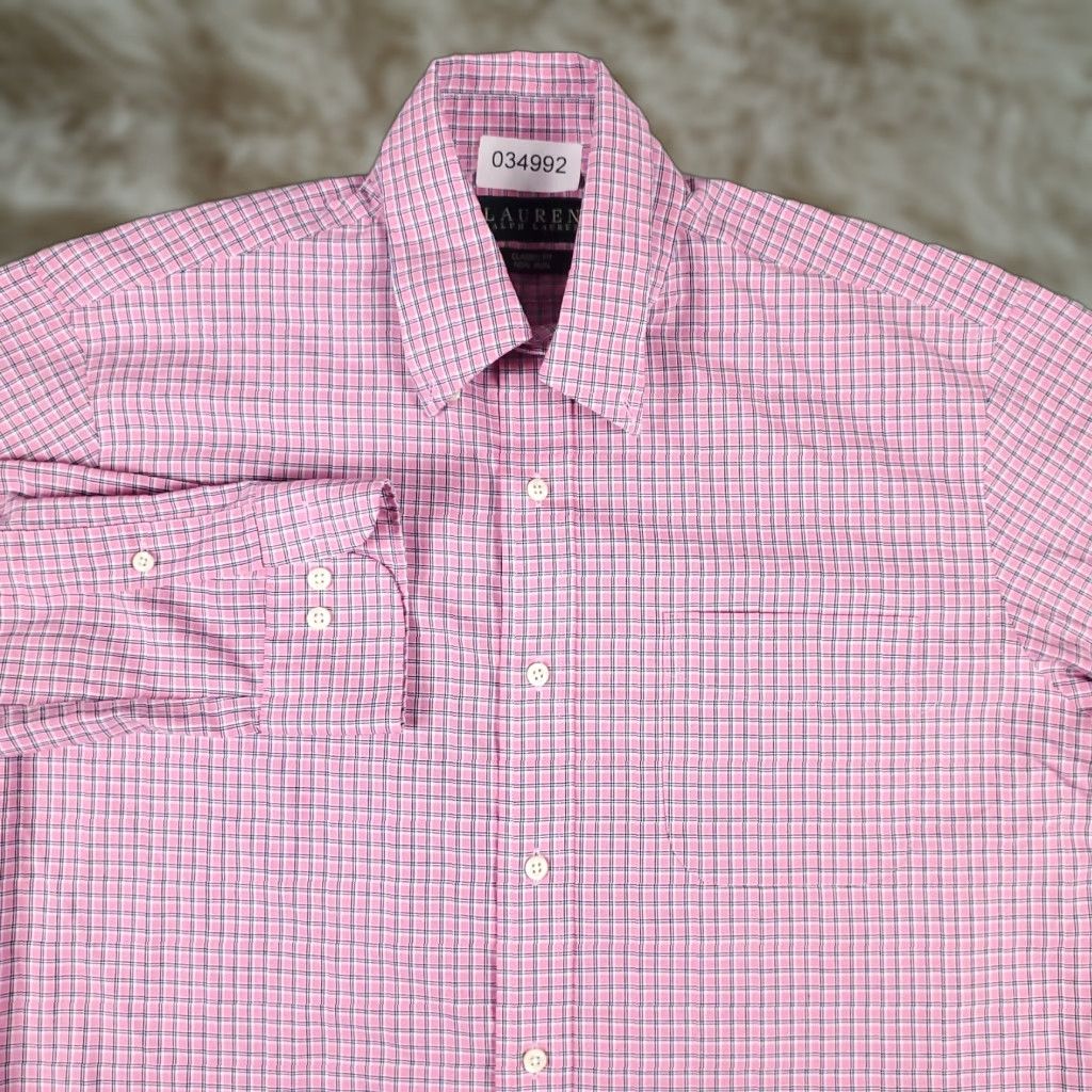 Ralph Lauren Ralph Lauren Dress Shirt Mens 15.5 Pink Plaid Button-Down Long Sleeve Cotton Size 40R - 1 Thumbnail