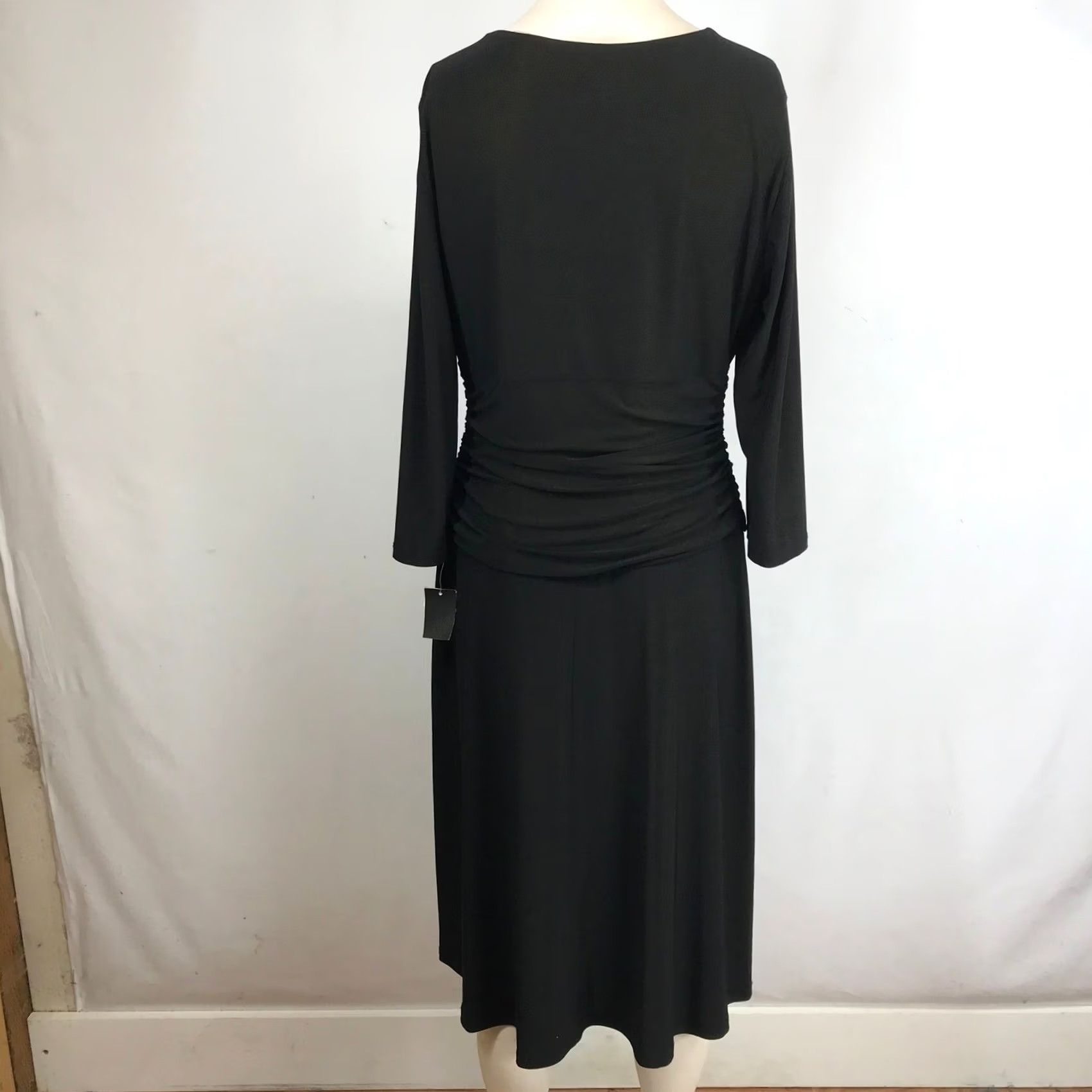 Nine West Nine West Midi Dress Size 12 Black V Neck Long Sleeve Ruched Size XL / US 12-14 / IT 48-50 - 5 Thumbnail