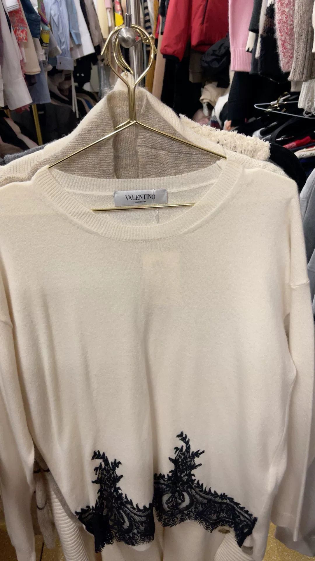 Valentino Valentino White Lace Panel Knit Top Size US L / EU 52-54 / 3 - 1 Thumbnail