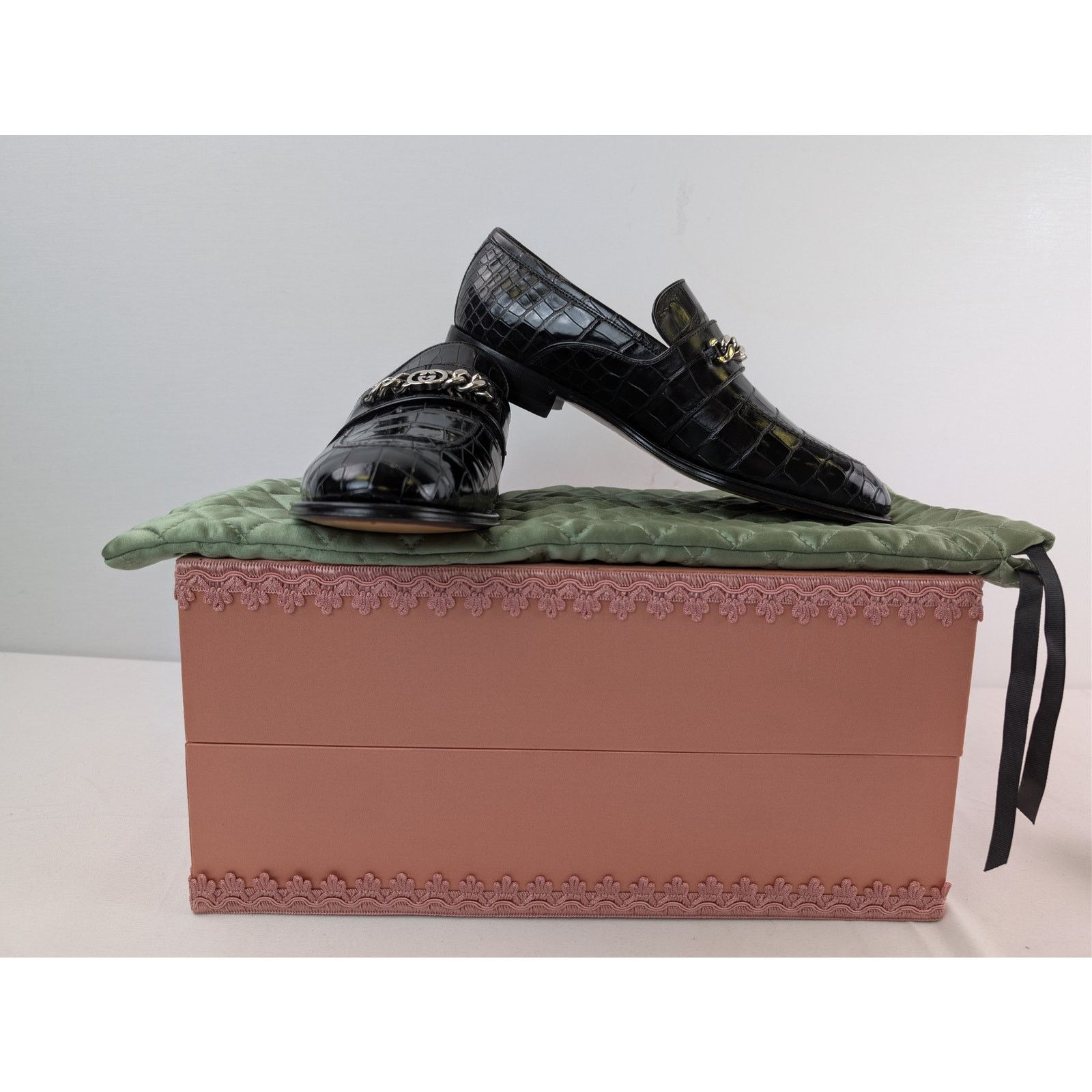 Gucci o1rshd1 Sukey Logo Crocodile Dress Loafers Shoe Boots Black Size US 10 / EU 43 - 20 Thumbnail