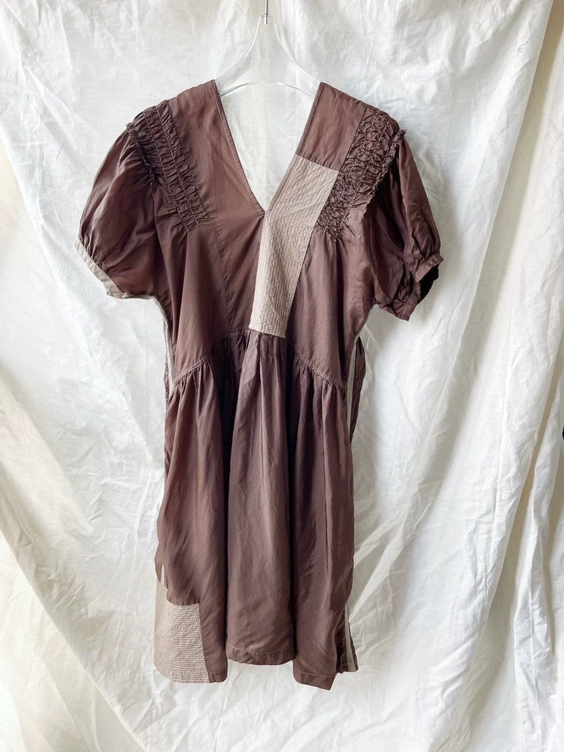 Comme des Garcons CDG Tricot Brown patchwork V-neck dress - dmc Size US 30 / EU 46 - 1 Thumbnail