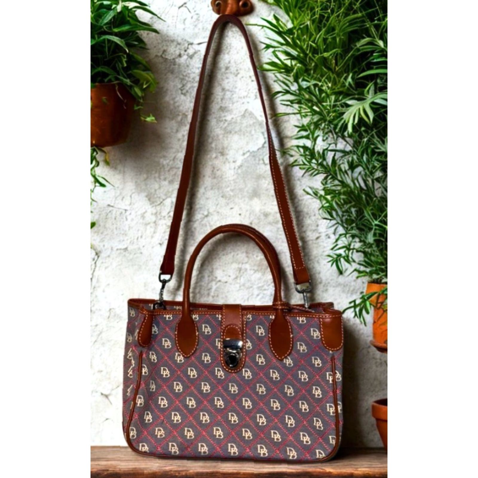 Dooney & Bourke VINTAGE Dooney & Bourke Monogram Canvas Leather Tote Shoulder Bag Crossbody Size ONE SIZE - 8 Thumbnail