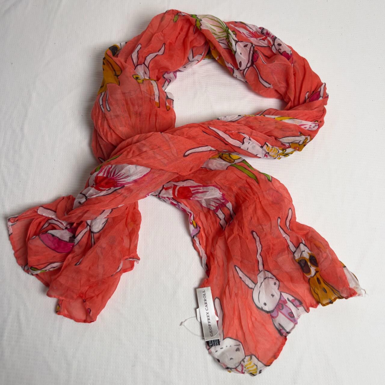 Designer RARE Geoffrey Carroll Creepy Bunnies Designer Scarf Size ONE SIZE - 6 Thumbnail