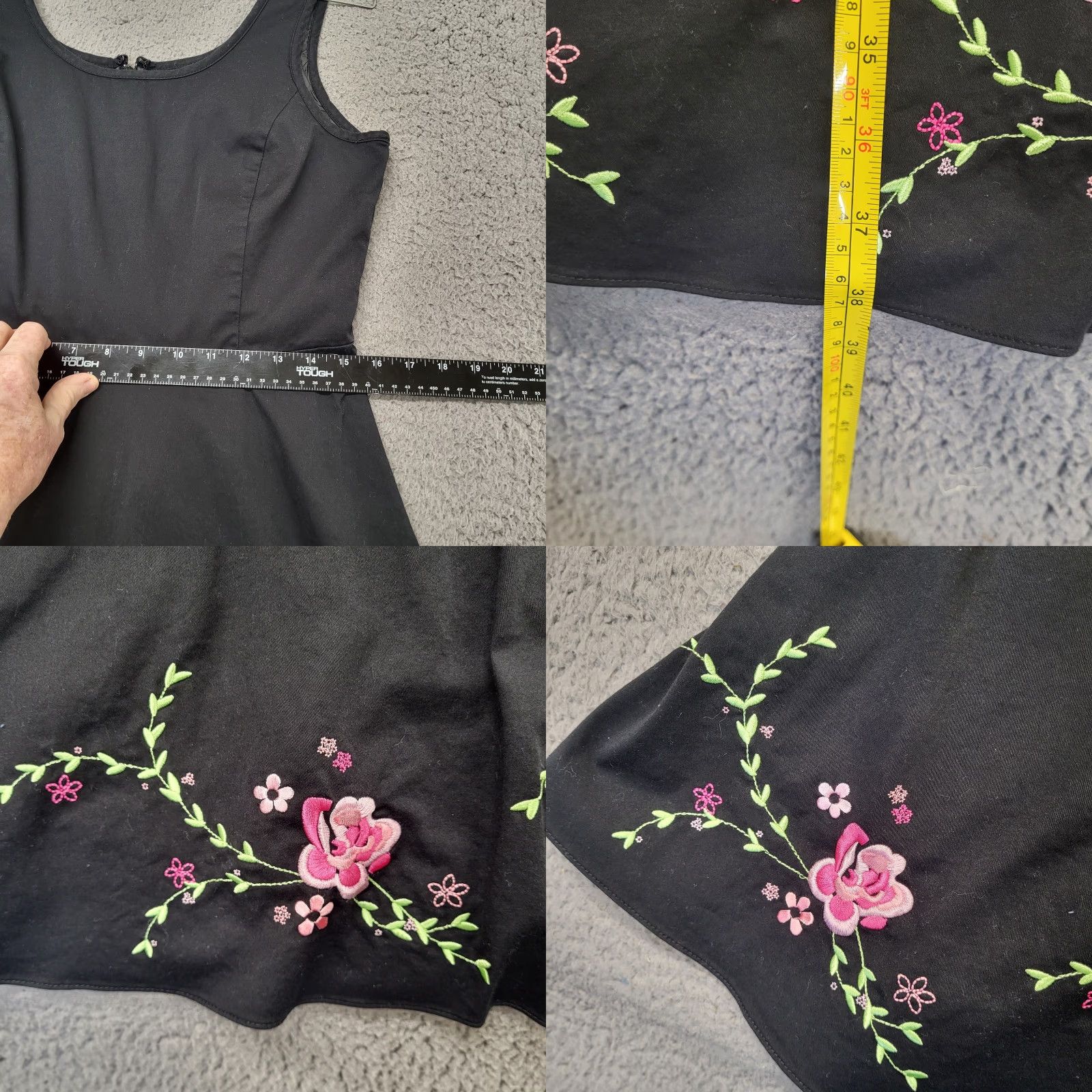 Vintage Amanda Smith Dress Women Size 10P Black Sleeveless Floral Embroidered Pink Trim Dress Size L / US 10 / IT 46 - 8 Thumbnail