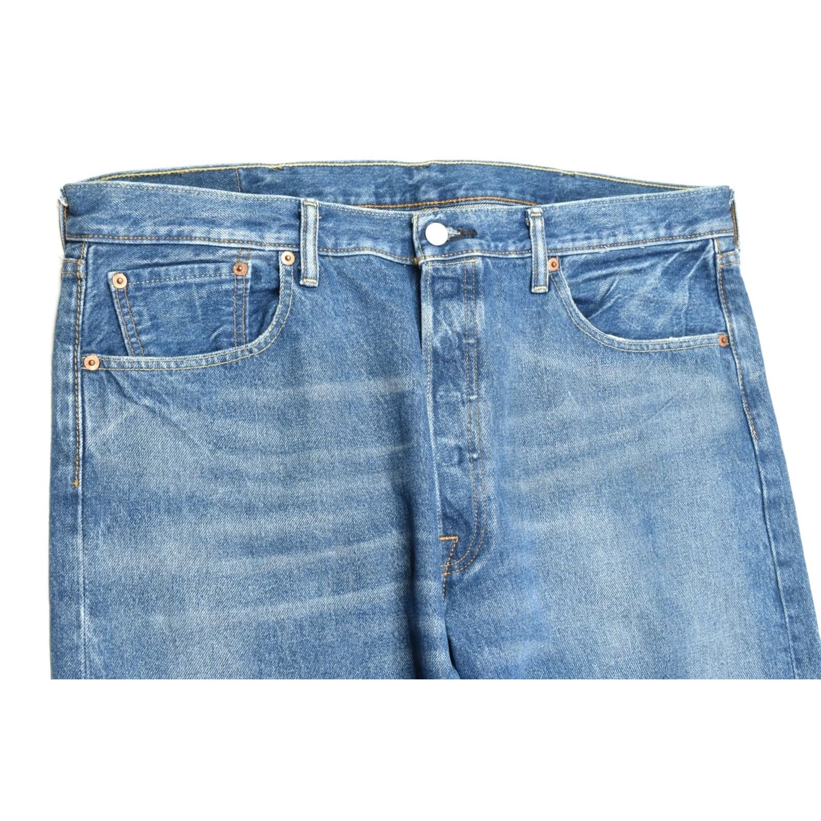 Levi's Levi's 501 Jeans Mens 38x34 Blue Straight Button-Fly Distressed Regular Inseam 35 in Denim Cotton Pattern Solid Jeans Mens Blue 501 Series Size US 38 / EU 54 - 3 Thumbnail