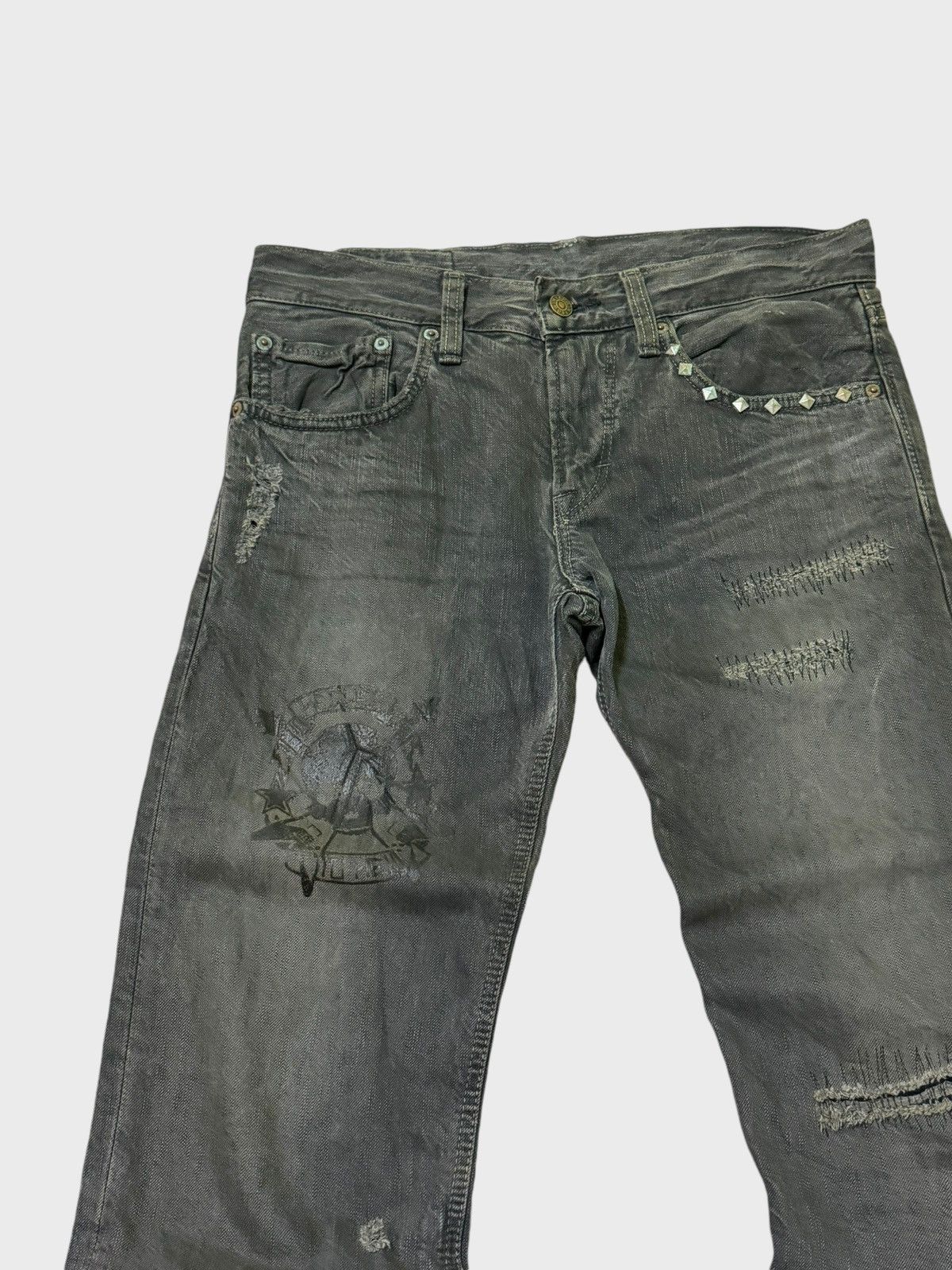 Edwin × Hysteric Glamour Vintage Edwin 502 Studs Skull Distressed Denim Size US 30 / EU 46 - 4 Thumbnail