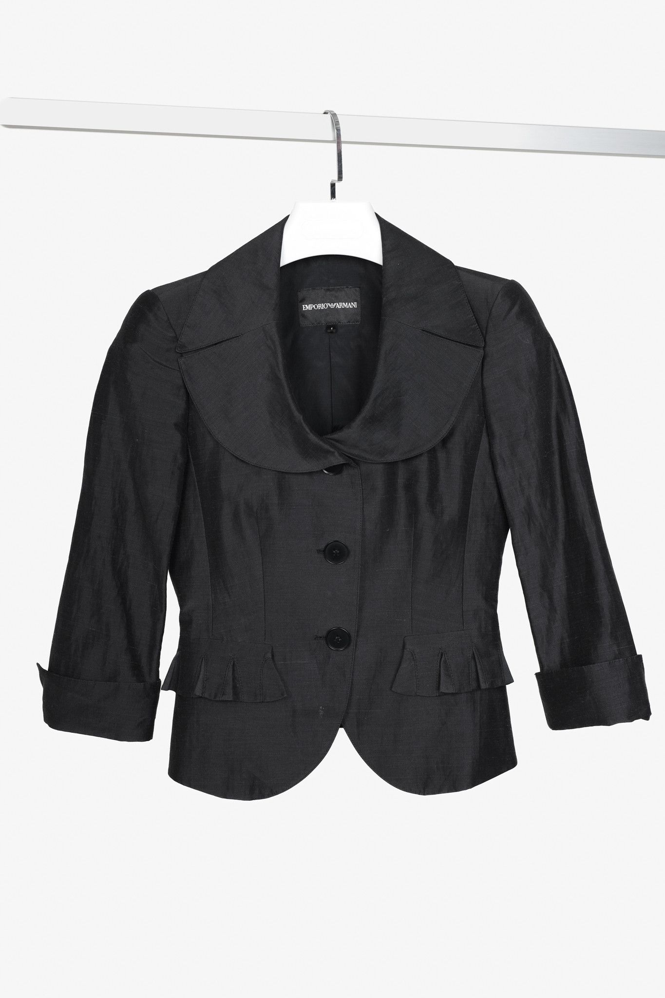 Emporio Armani Armani Ruffle Pocket Dark Grey Blazer Size S / US 4 / IT 40 - 1 Thumbnail