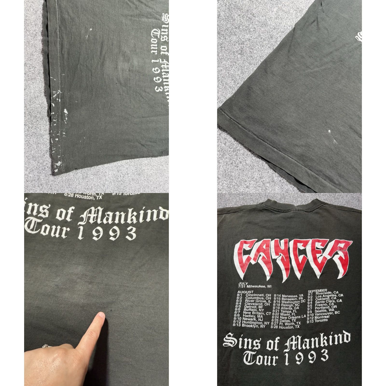 Fruit Of The Loom VINTAGE 1993 Cancer Sins Of Mankind T-Shirt Size XL Death Metal Thrash Fruit of the Loom Crew Neck Short Sleeve Cotton Men Band Music Rock Faded black Size US XL / EU 56 / 4 - 10 Thumbnail