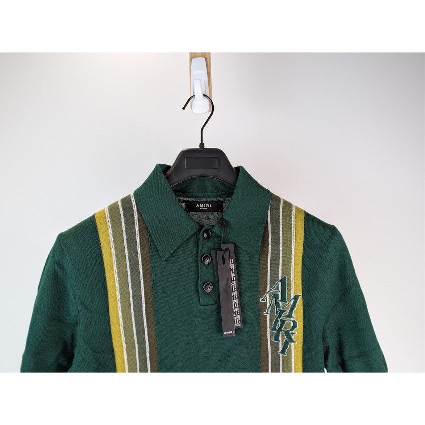 Amiri o1rshd1 Stack Stripe Short Sleeve Polo Shirt in Green Size US M / EU 48-50 / 2 - 3 Thumbnail