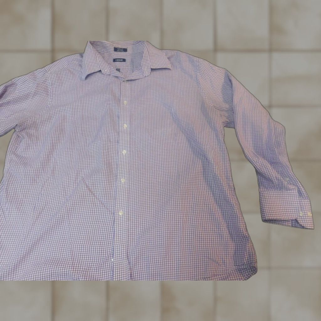 Izod IZOD Shirt Mens Regular Fit 17.5 Purple Plaid Button-Down Dress Shirt Size US XXL / EU 58 / 5 - 1 Thumbnail