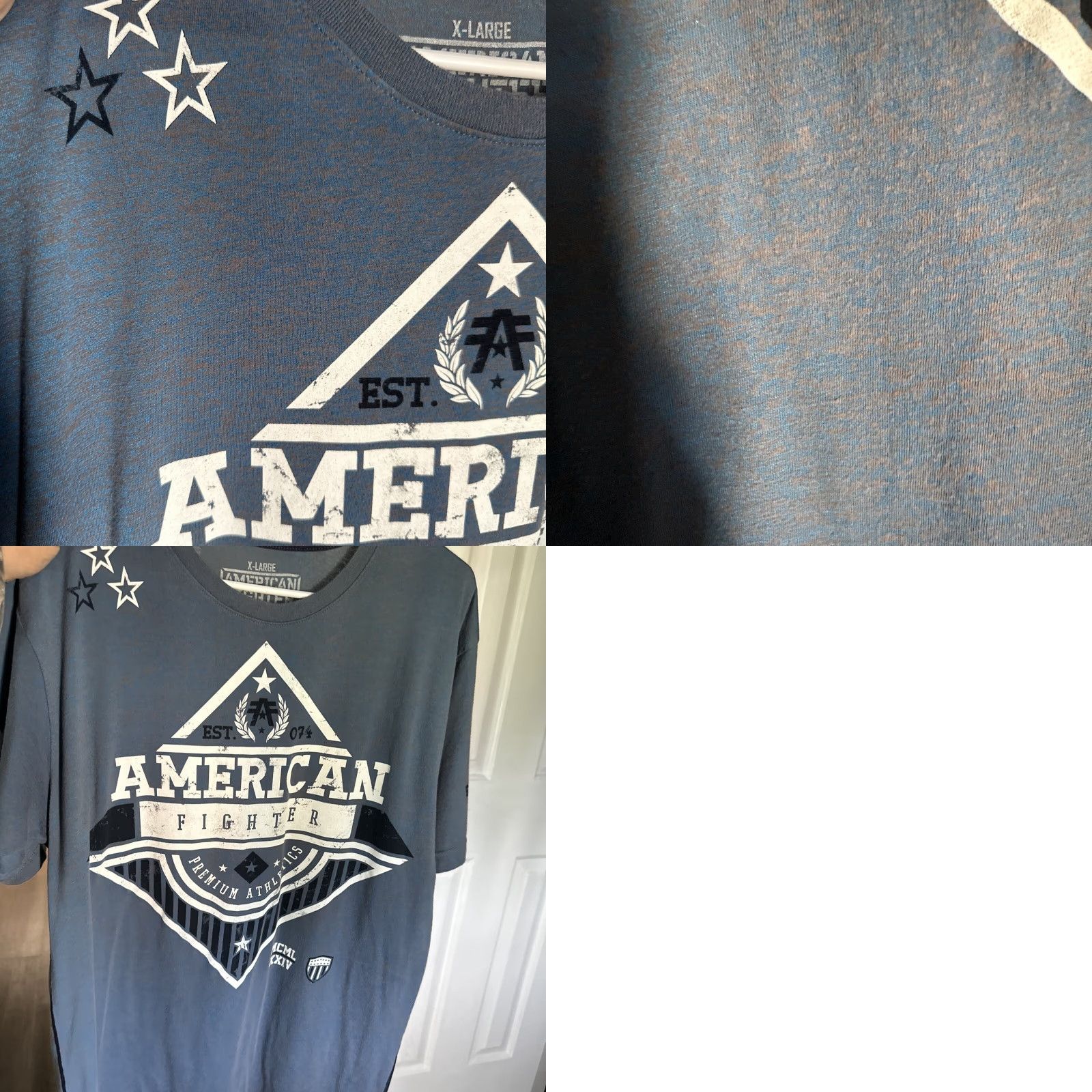 Vintage American Fighter Buckle Mens Tee Shirt XL Blue MMA UFC Distressed Look Shirt Mens XL Blue Graphic Print 90s? Size US XL / EU 56 / 4 - 9 Thumbnail