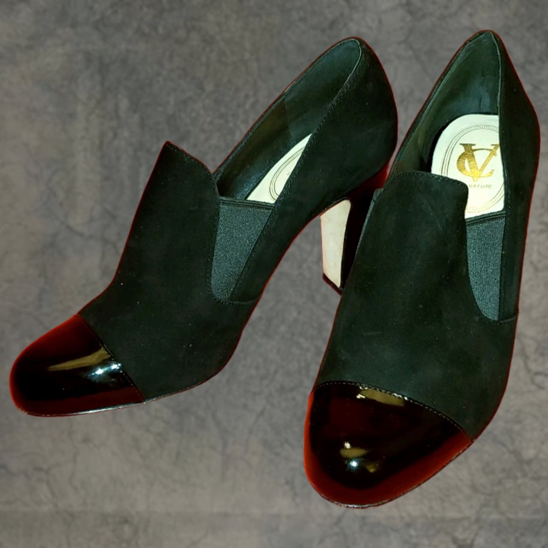 Vince Camuto Vince Camuto Womens Pumps Black Suede Patent Toe Cap Heel Elastic 8.5M Size ONE SIZE - 1 Thumbnail