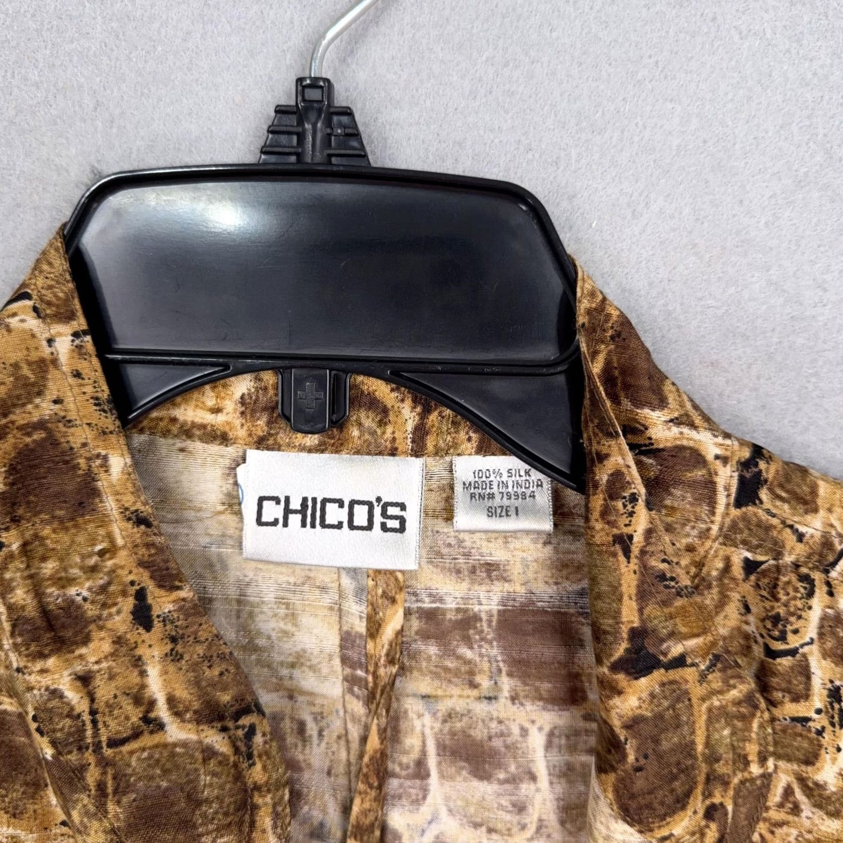 Vintage Chicos Jacket Womens 1 Brown Silk Animal Print Collared Lightweight Short Open Size M / US 6-8 / IT 42-44 - 4 Thumbnail
