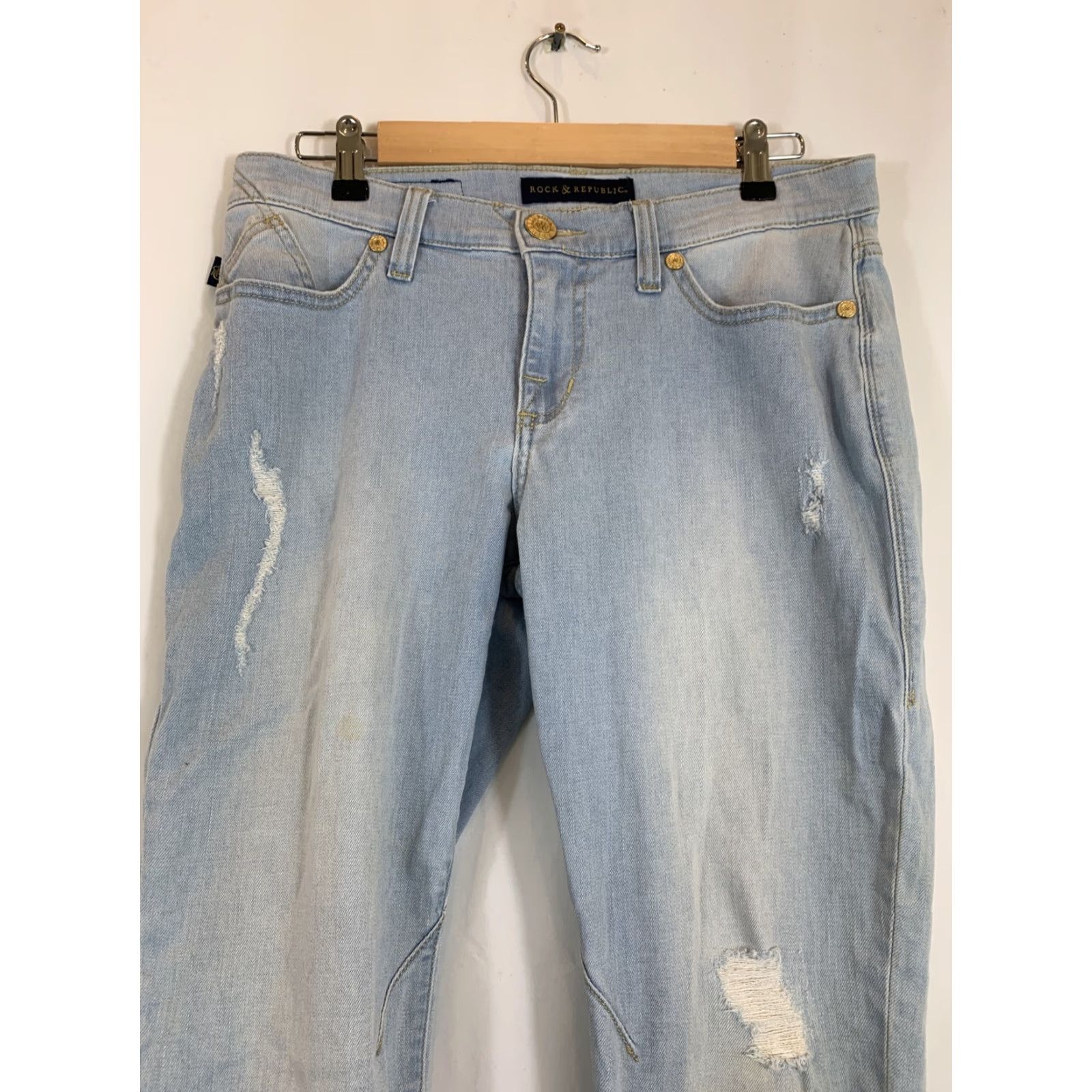 Vintage Rock & Republic Jeans Skinny Womens Size 8 Light Wash Distressed Jeans Size 30" / US 8 / IT 44 - 3 Thumbnail