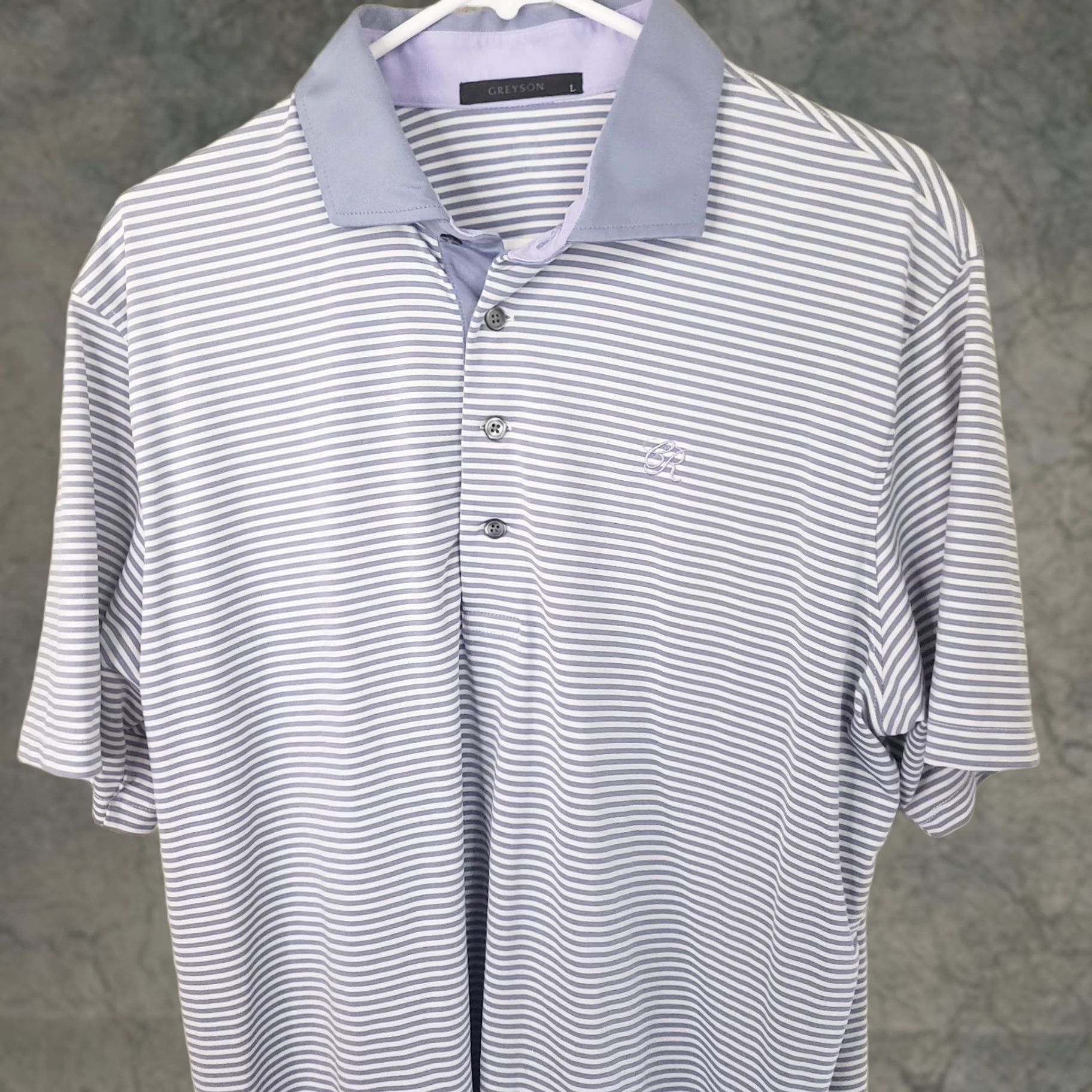 Vintage Grayson Polo Shirt Men's L Lavender White Striped Lightweight Golf Shirt Size US L / EU 52-54 / 3 - 1 Thumbnail